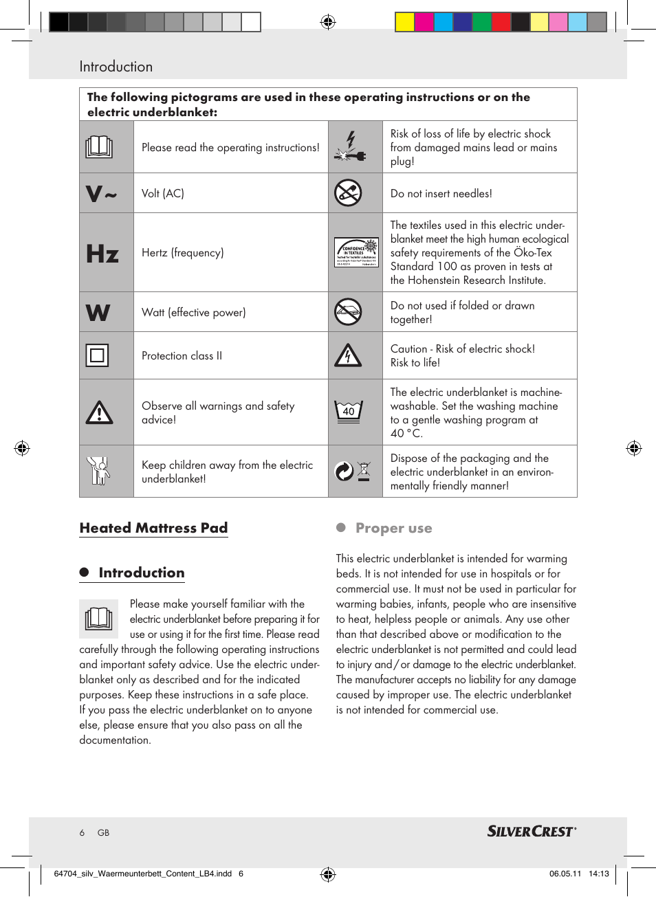 Introduction | Silvercrest Heated Mattress Pad User Manual | Page 2 / 56