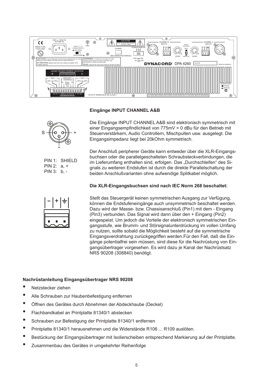 Netzstecker ziehen, Alle schrauben zur haubenbefestigung entfernen, Zusammenbau des gerätes in umgekehrter reihenfolge | Dynacord DPA 4260 User Manual | Page 5 / 48