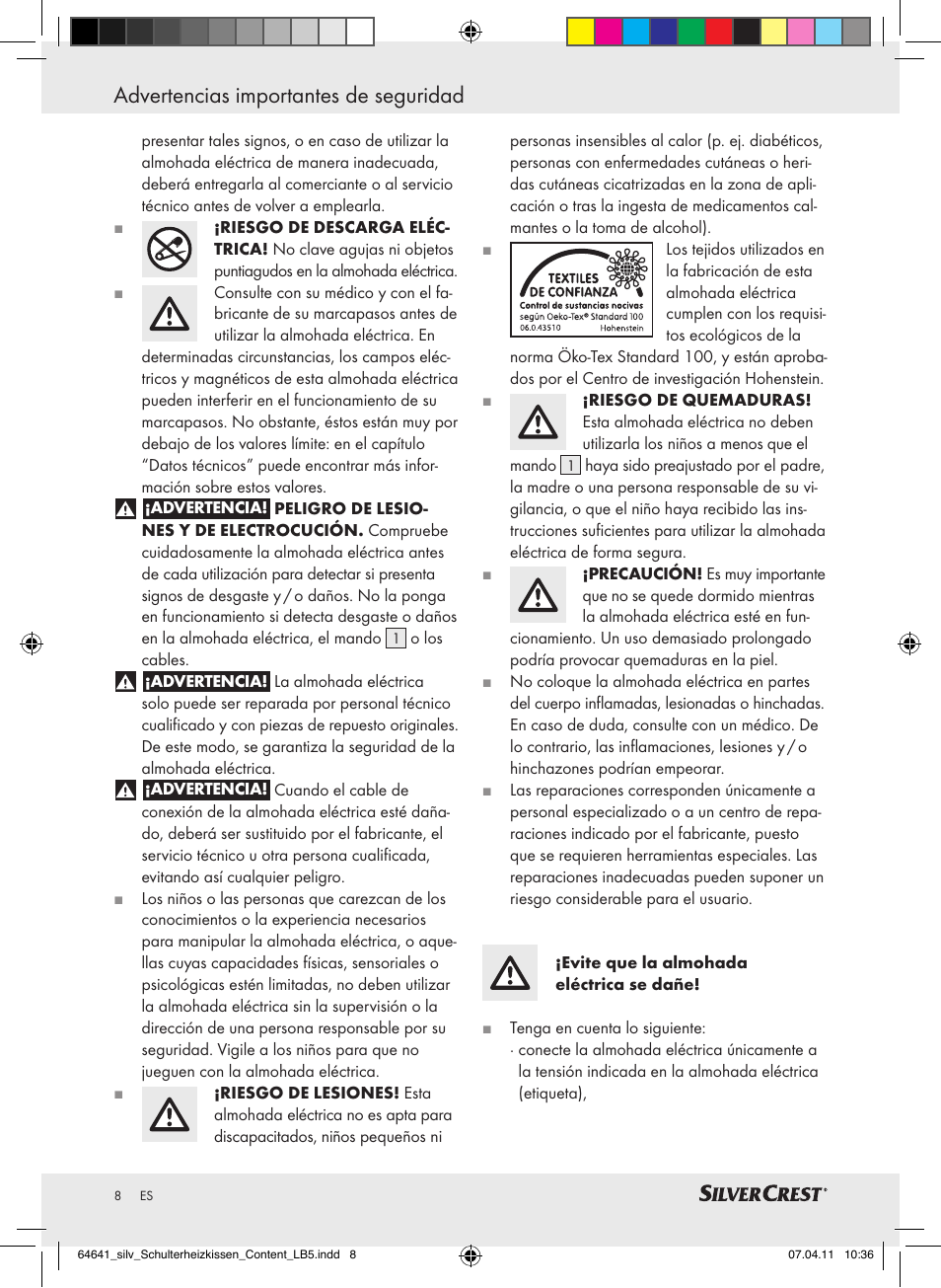 Advertencias importantes de seguridad | Silvercrest Neck & Shoulder Heating Pad User Manual | Page 4 / 40