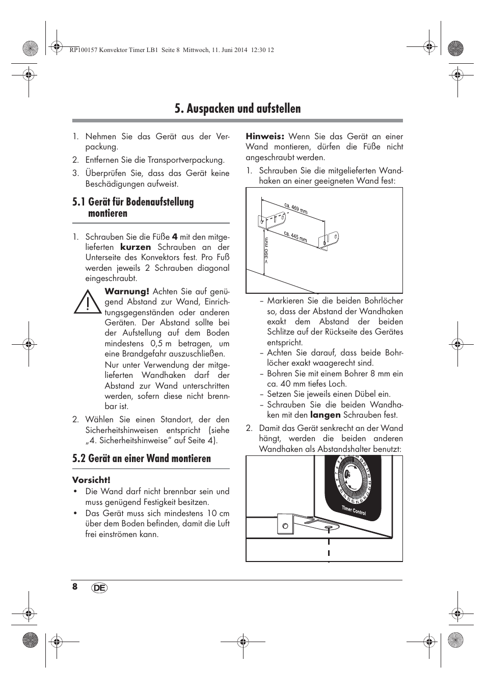 Auspacken und aufstellen, 1 gerät für bodenaufstellung montieren, 2 gerät an einer wand montieren | Silvercrest SKT 2000 B1 User Manual | Page 10 / 54