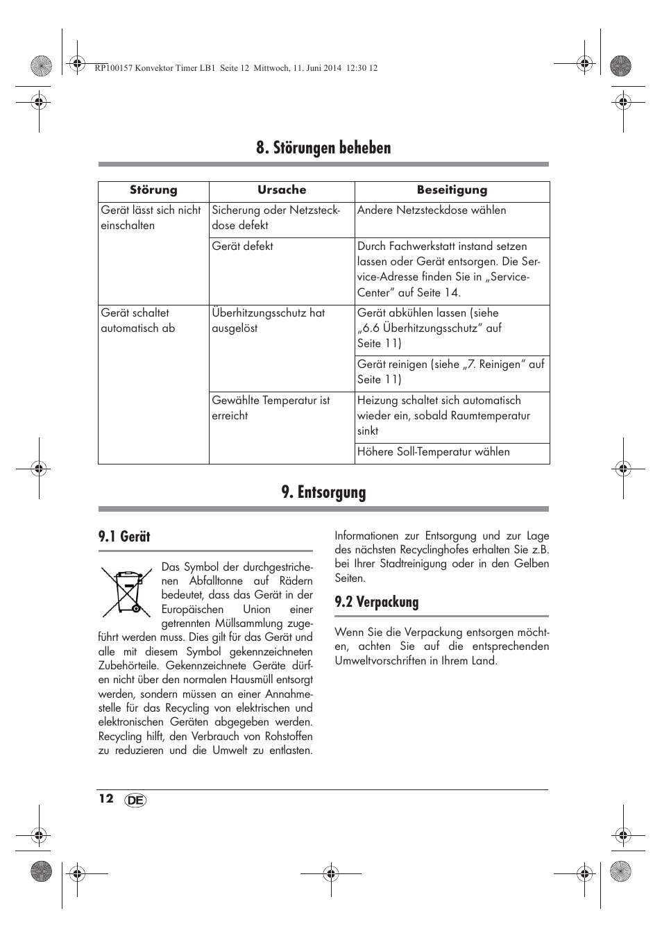 Störungen beheben 9. entsorgung, 1 gerät, 2 verpackung | Silvercrest SKT 2000 B1 User Manual | Page 14 / 54