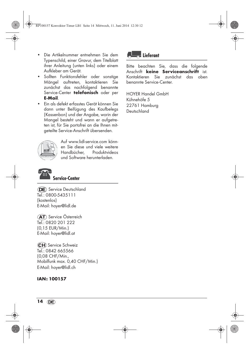 Service-center, Lieferant | Silvercrest SKT 2000 B1 User Manual | Page 16 / 54