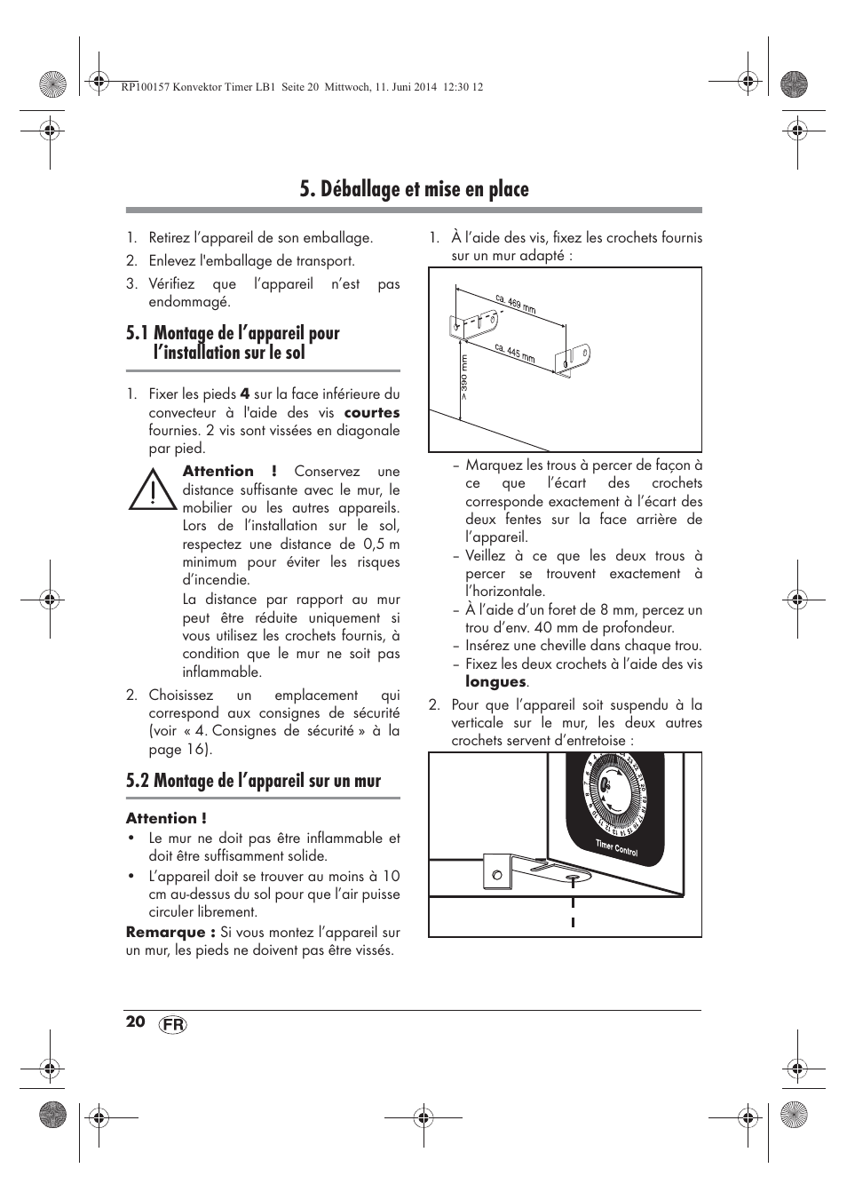 Déballage et mise en place, 2 montage de l’appareil sur un mur | Silvercrest SKT 2000 B1 User Manual | Page 22 / 54