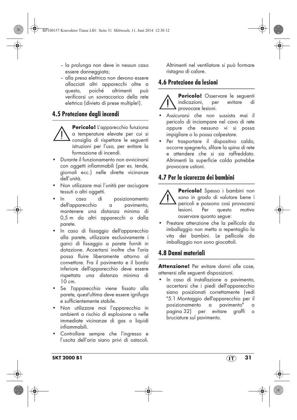 5 protezione dagli incendi, 6 protezione da lesioni, 7 per la sicurezza dei bambini | 8 danni materiali | Silvercrest SKT 2000 B1 User Manual | Page 33 / 54