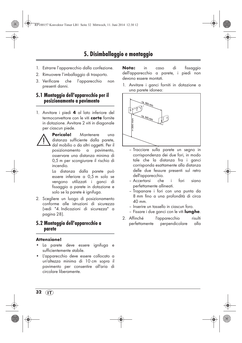 Disimballaggio e montaggio, 2 montaggio dell'apparecchio a parete | Silvercrest SKT 2000 B1 User Manual | Page 34 / 54