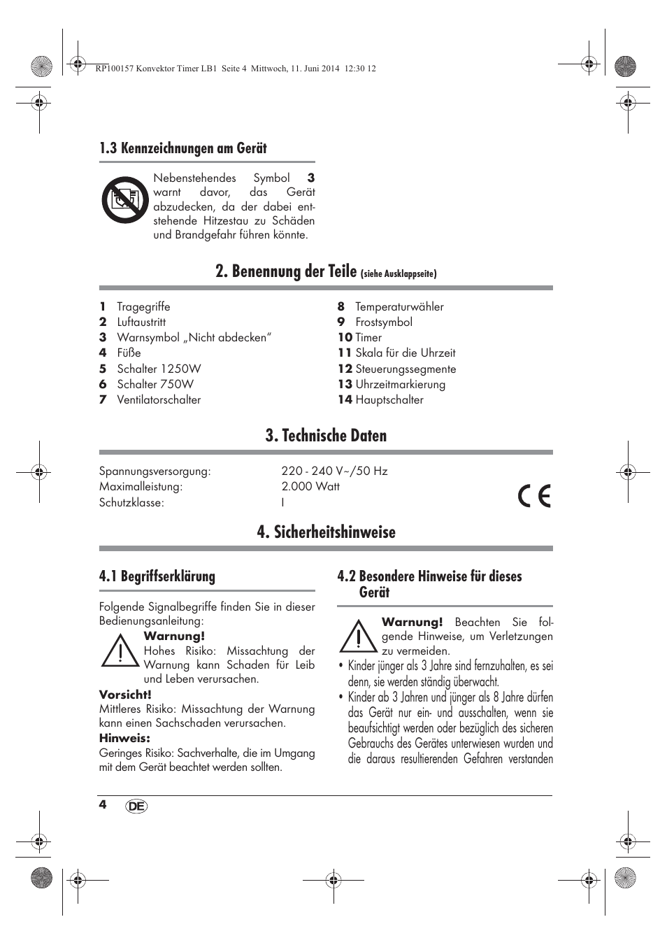 Benennung der teile, Technische daten, Sicherheitshinweise | Silvercrest SKT 2000 B1 User Manual | Page 6 / 54