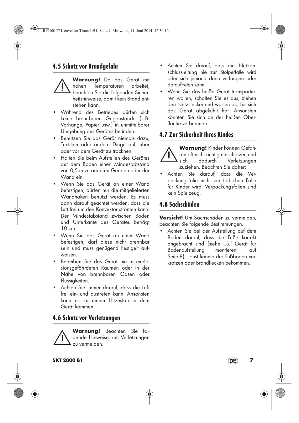 5 schutz vor brandgefahr, 6 schutz vor verletzungen, 7 zur sicherheit ihres kindes | 8 sachschäden | Silvercrest SKT 2000 B1 User Manual | Page 9 / 54