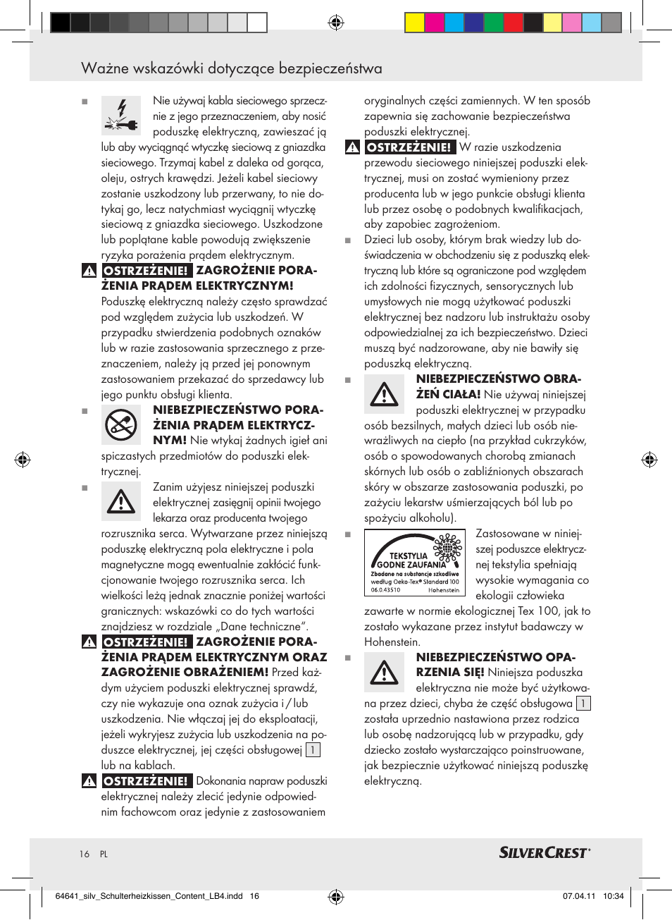 Ważne wskazówki dotyczące bezpieczeństwa | Silvercrest Neck & Shoulder Heating Pad User Manual | Page 12 / 56