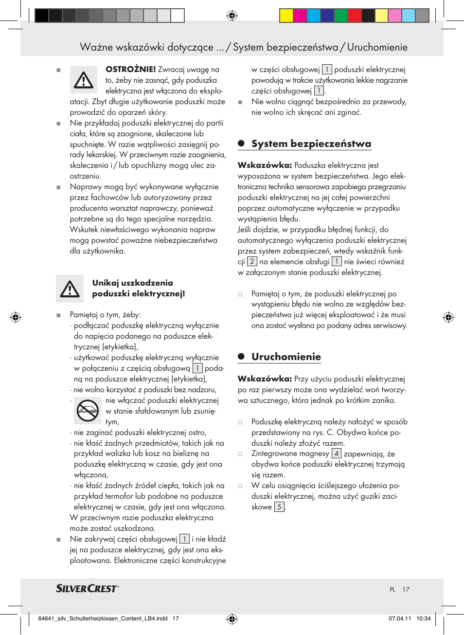 System bezpieczeństwa, Uruchomienie | Silvercrest Neck & Shoulder Heating Pad User Manual | Page 13 / 56