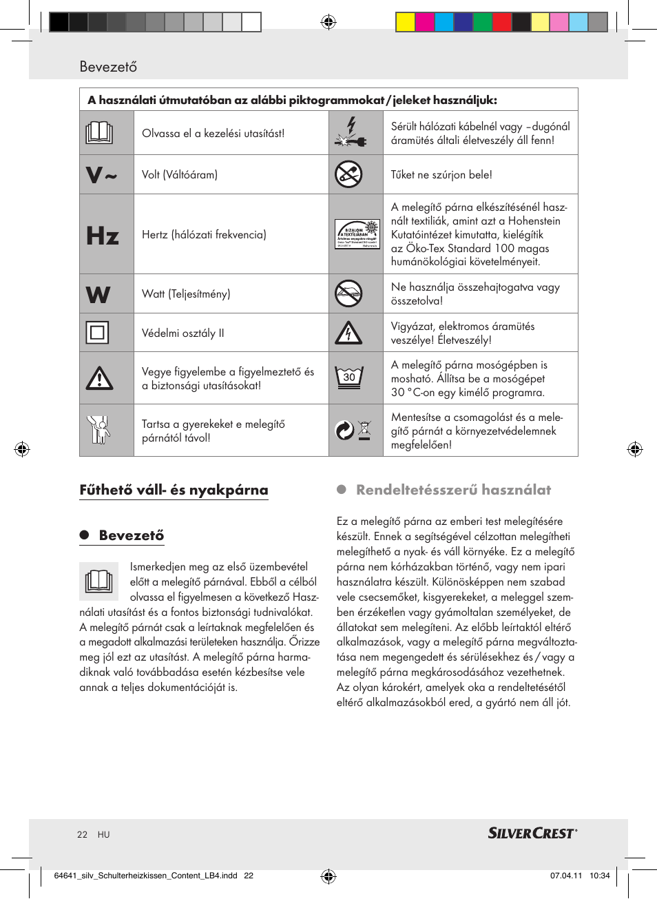 Bevezető | Silvercrest Neck & Shoulder Heating Pad User Manual | Page 18 / 56