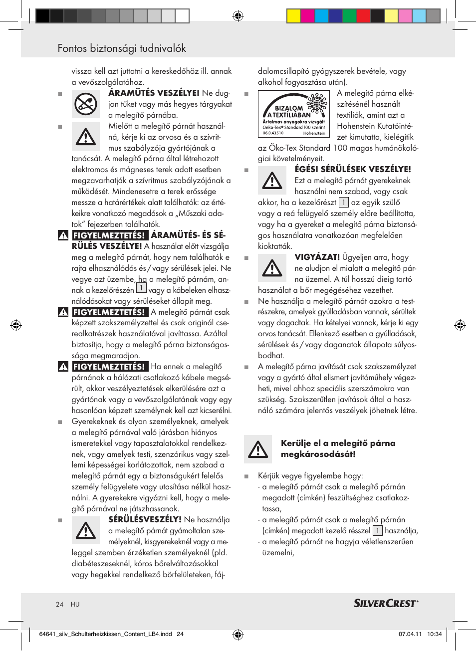 Fontos biztonsági tudnivalók | Silvercrest Neck & Shoulder Heating Pad User Manual | Page 20 / 56