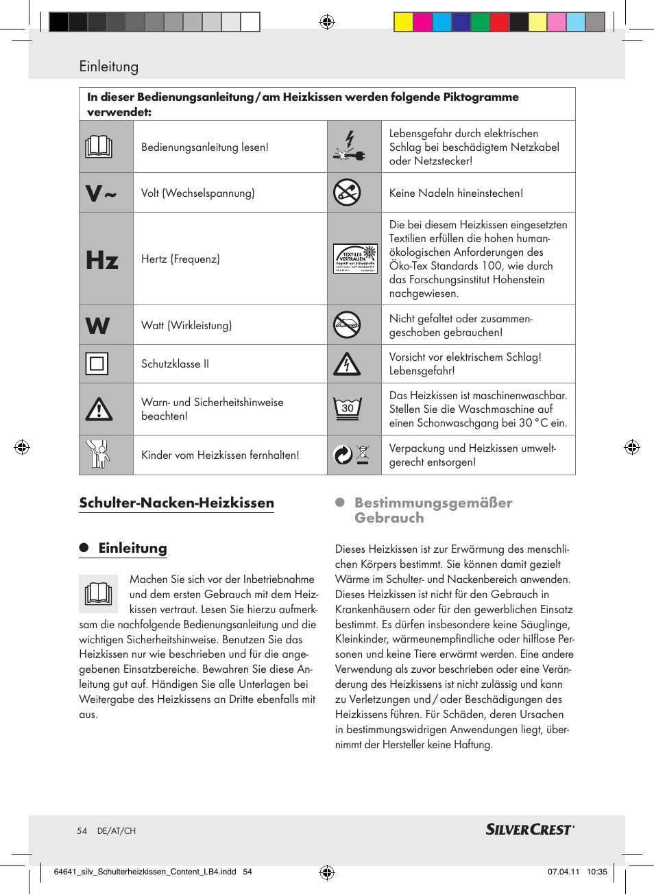 Einleitung | Silvercrest Neck & Shoulder Heating Pad User Manual | Page 50 / 56