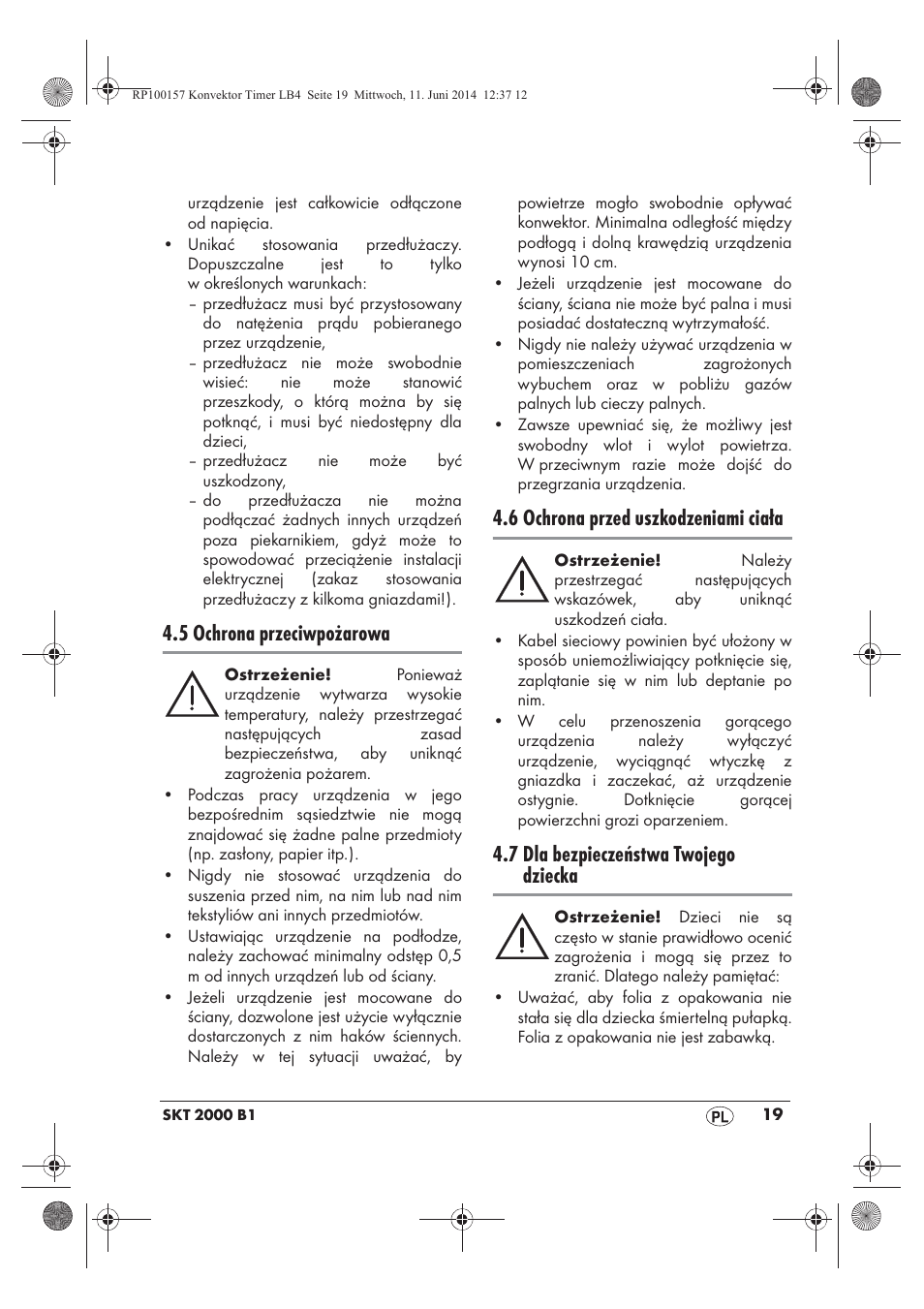 5 ochrona przeciwpożarowa, 6 ochrona przed uszkodzeniami ciała, 7 dla bezpieczeństwa twojego dziecka | Silvercrest SKT 2000 B1 User Manual | Page 21 / 90