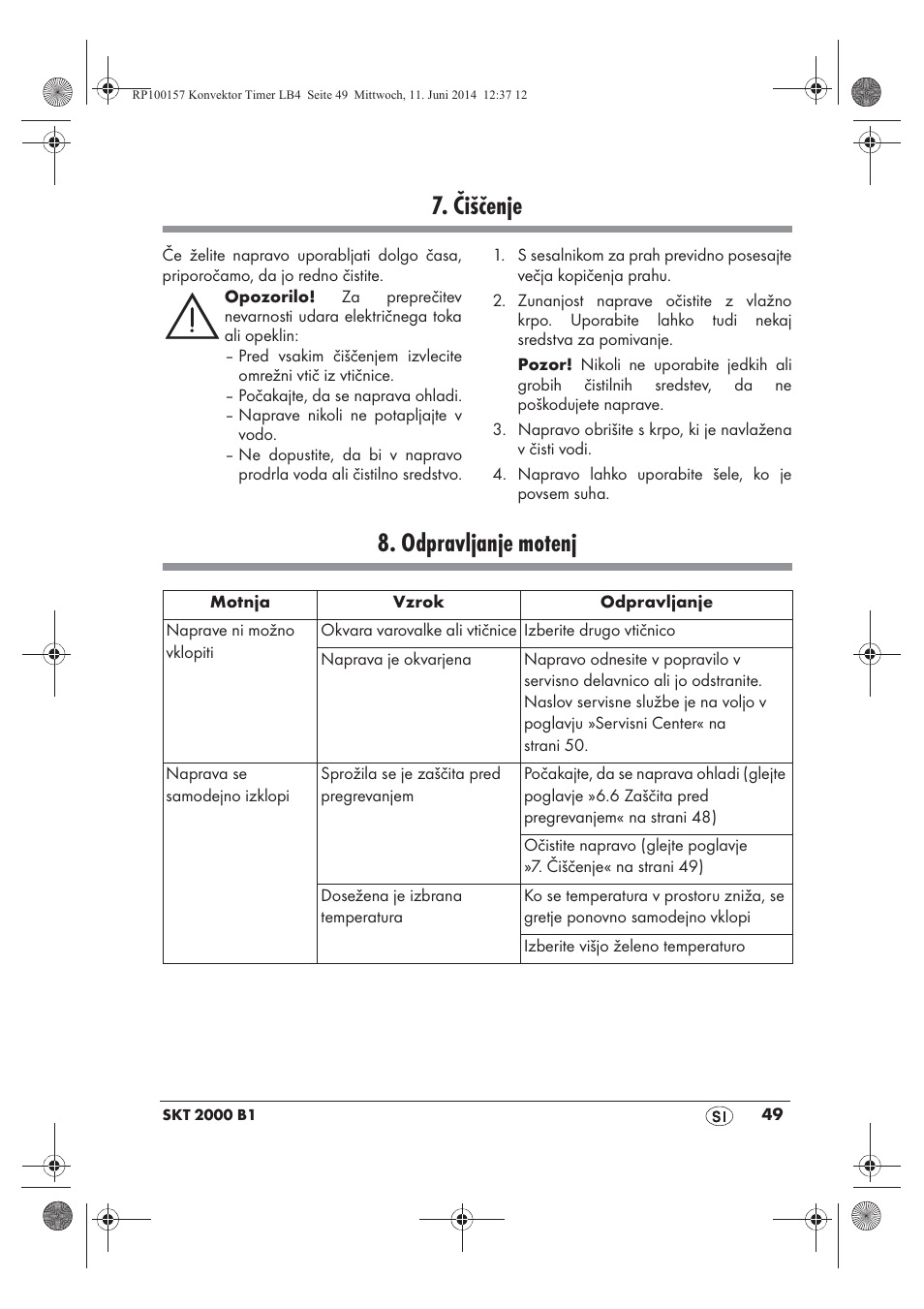 Čiščenje, Odpravljanje motenj | Silvercrest SKT 2000 B1 User Manual | Page 51 / 90