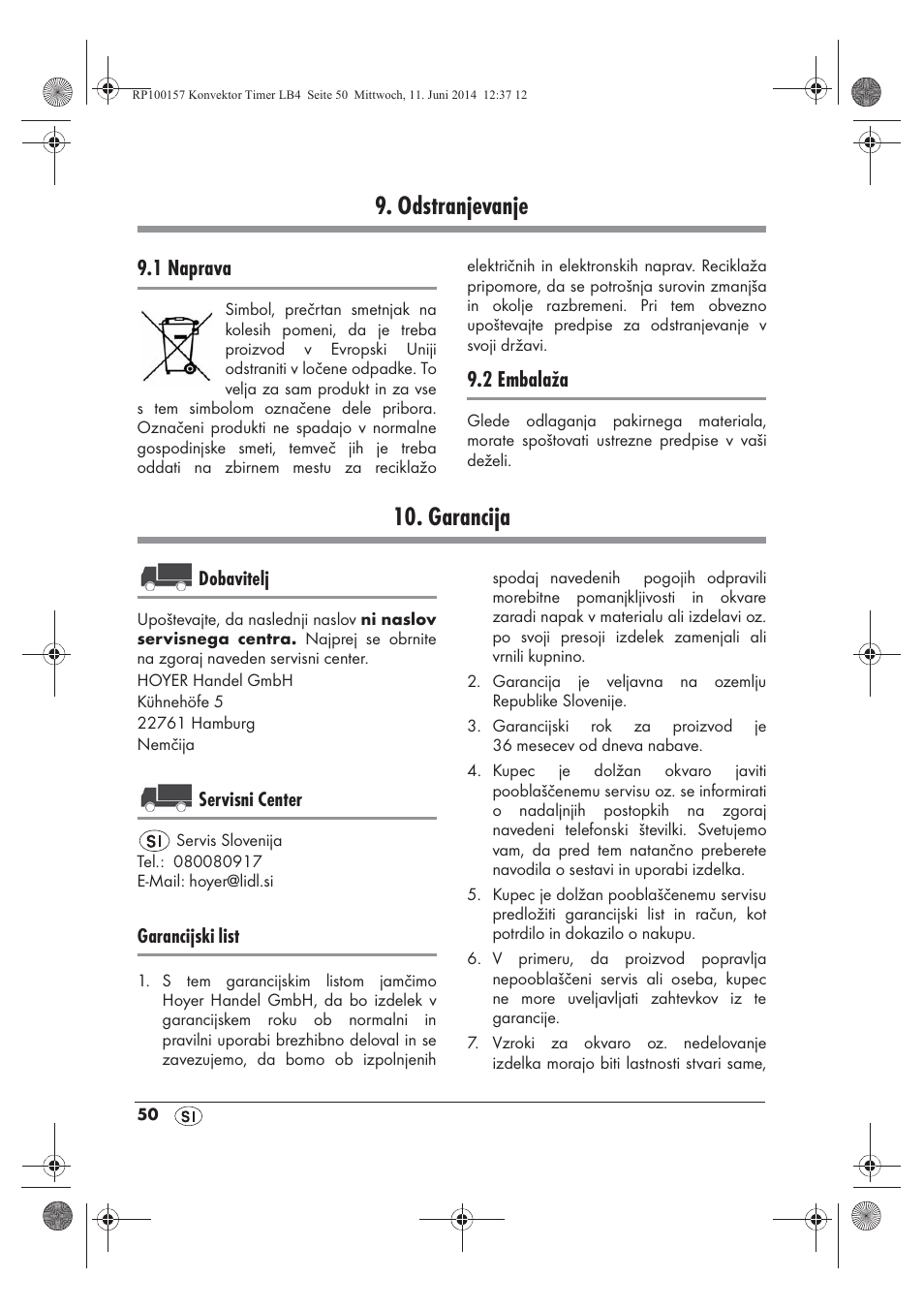 Odstranjevanje, Garancija, 1 naprava | 2 embalaža | Silvercrest SKT 2000 B1 User Manual | Page 52 / 90