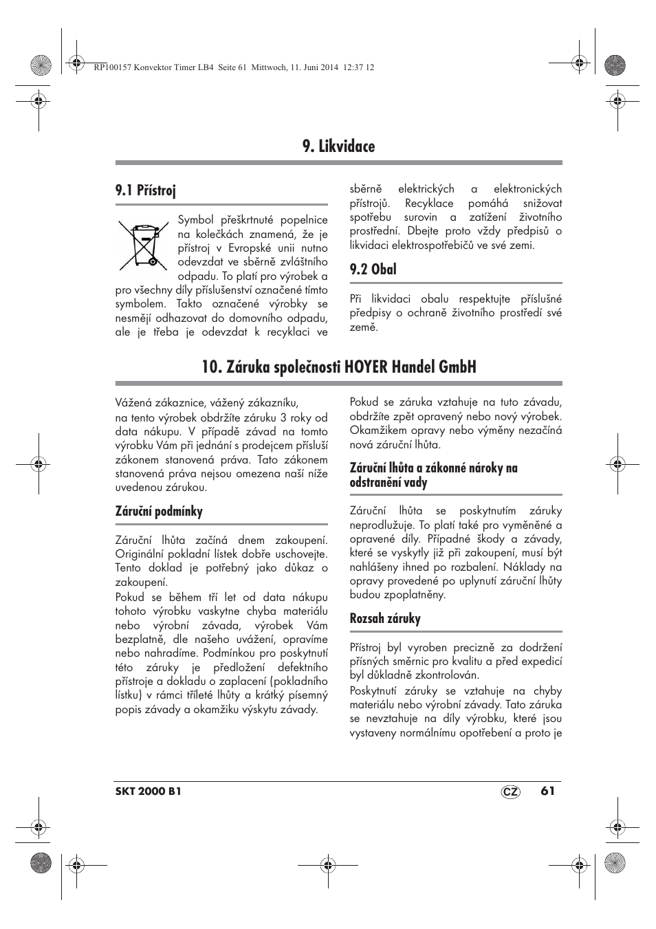 Likvidace, Záruka společnosti hoyer handel gmbh | Silvercrest SKT 2000 B1 User Manual | Page 63 / 90