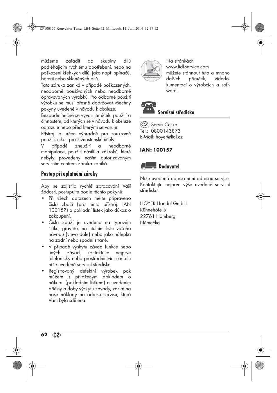 Postup při uplatnění záruky, Servisní středisko, Dodavatel | Silvercrest SKT 2000 B1 User Manual | Page 64 / 90