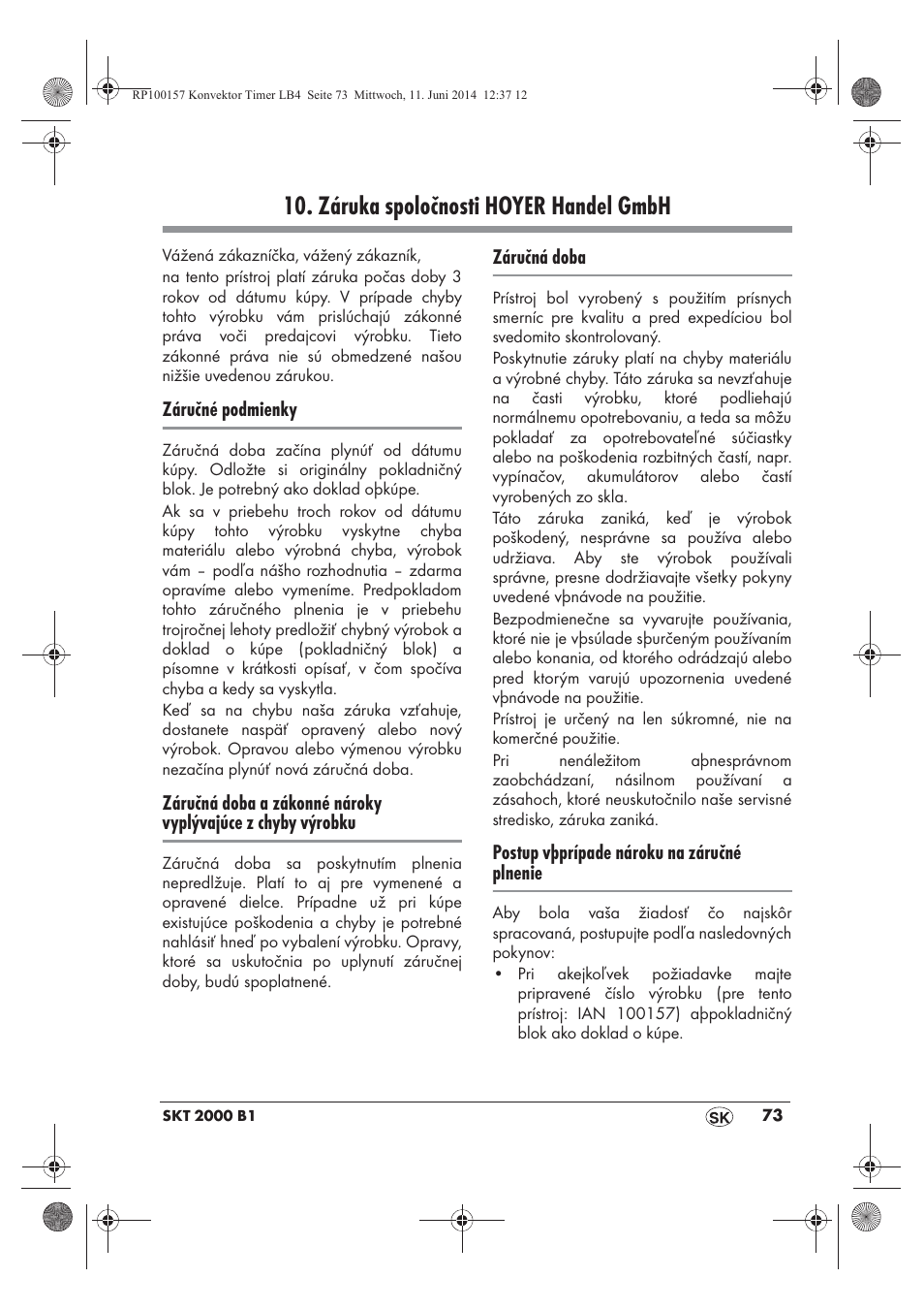 Záruka spoločnosti hoyer handel gmbh | Silvercrest SKT 2000 B1 User Manual | Page 75 / 90