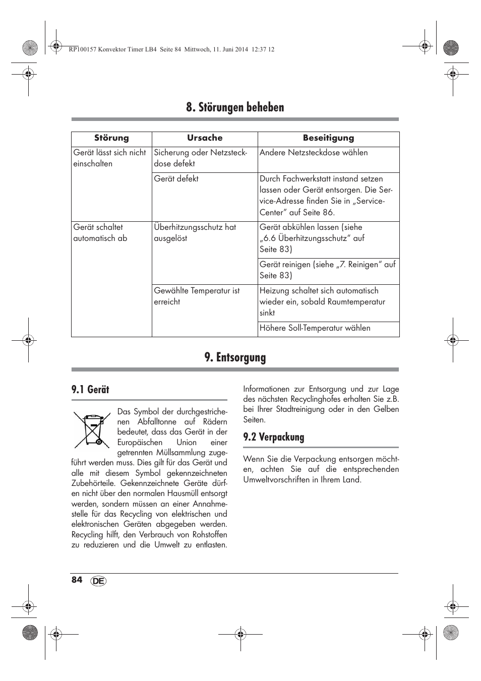 Störungen beheben 9. entsorgung, 1 gerät, 2 verpackung | Silvercrest SKT 2000 B1 User Manual | Page 86 / 90