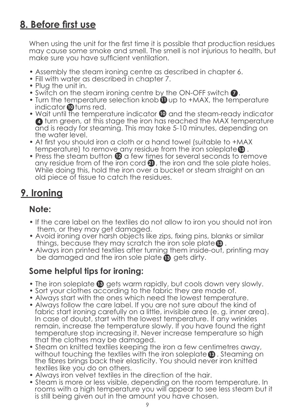 P*(q&4$#&(n#)/("), Ironing | Silvercrest SDBC 3.5 A1 User Manual | Page 12 / 24