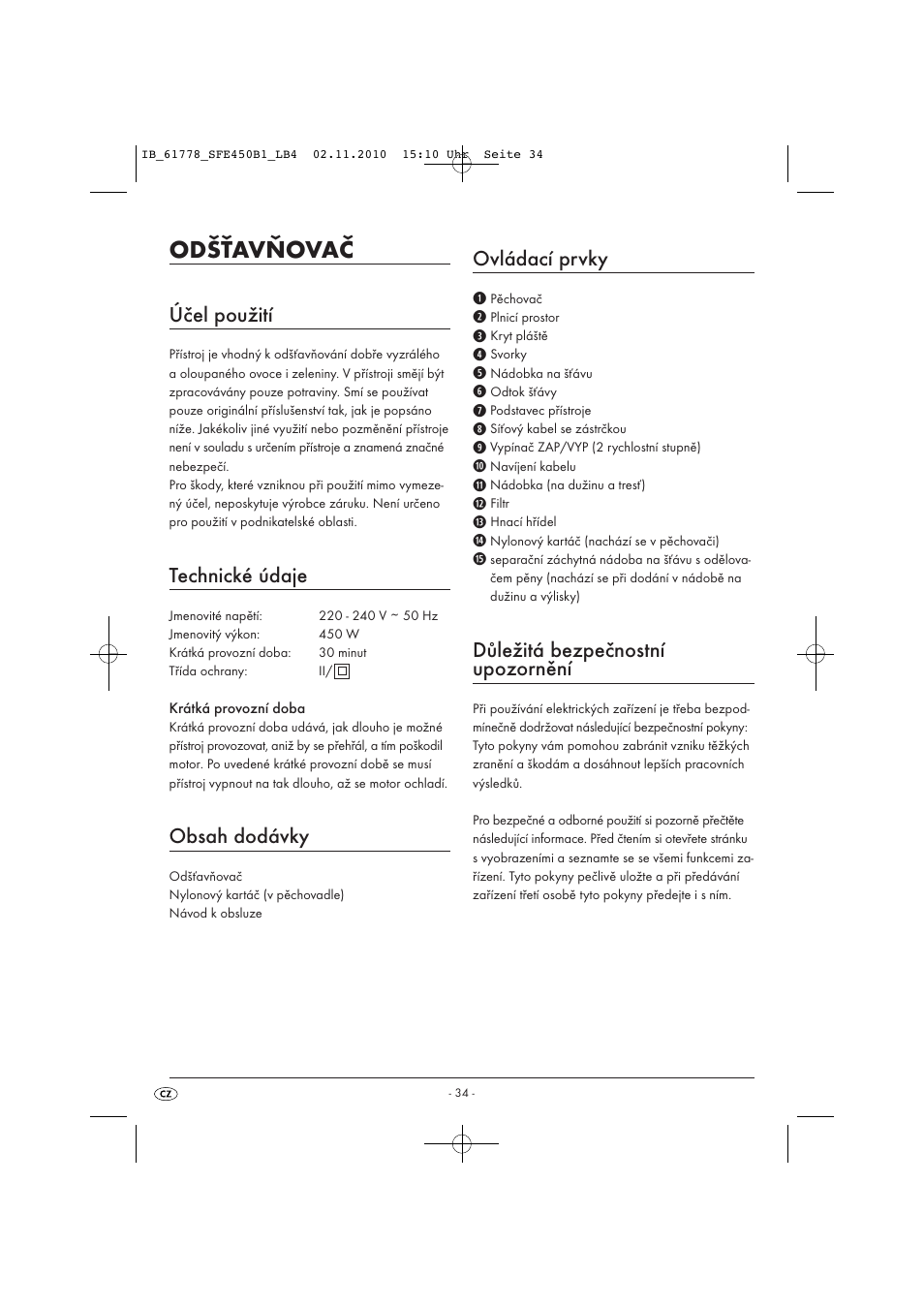 Silvercrest SFE 450 B1 User Manual | Page 36 / 50