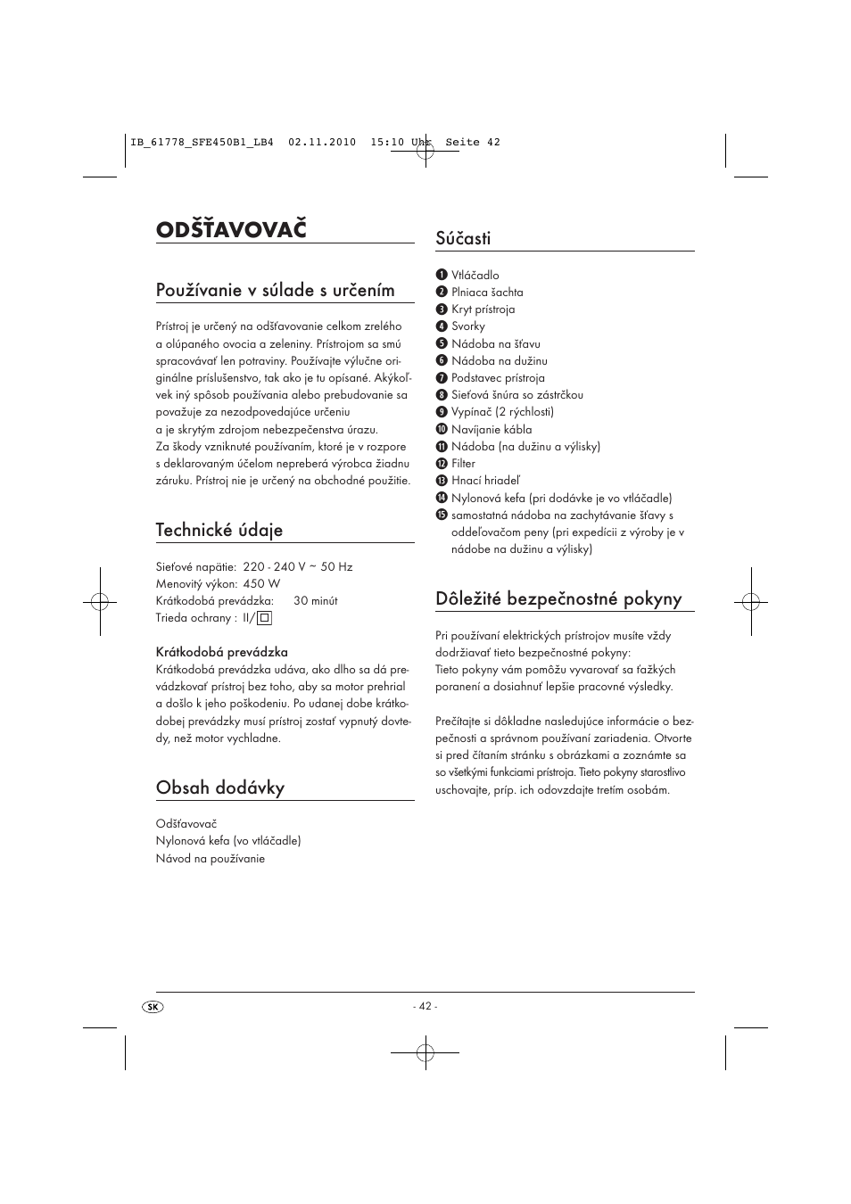 Silvercrest SFE 450 B1 User Manual | Page 44 / 50