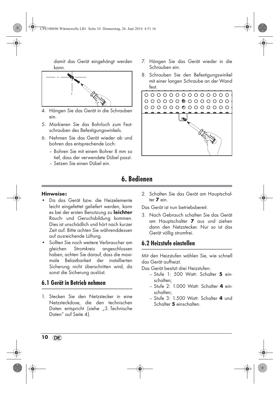 Bedienen, 1 gerät in betrieb nehmen, 2 heizstufe einstellen | Silvercrest SWW 1500 B2 User Manual | Page 12 / 58