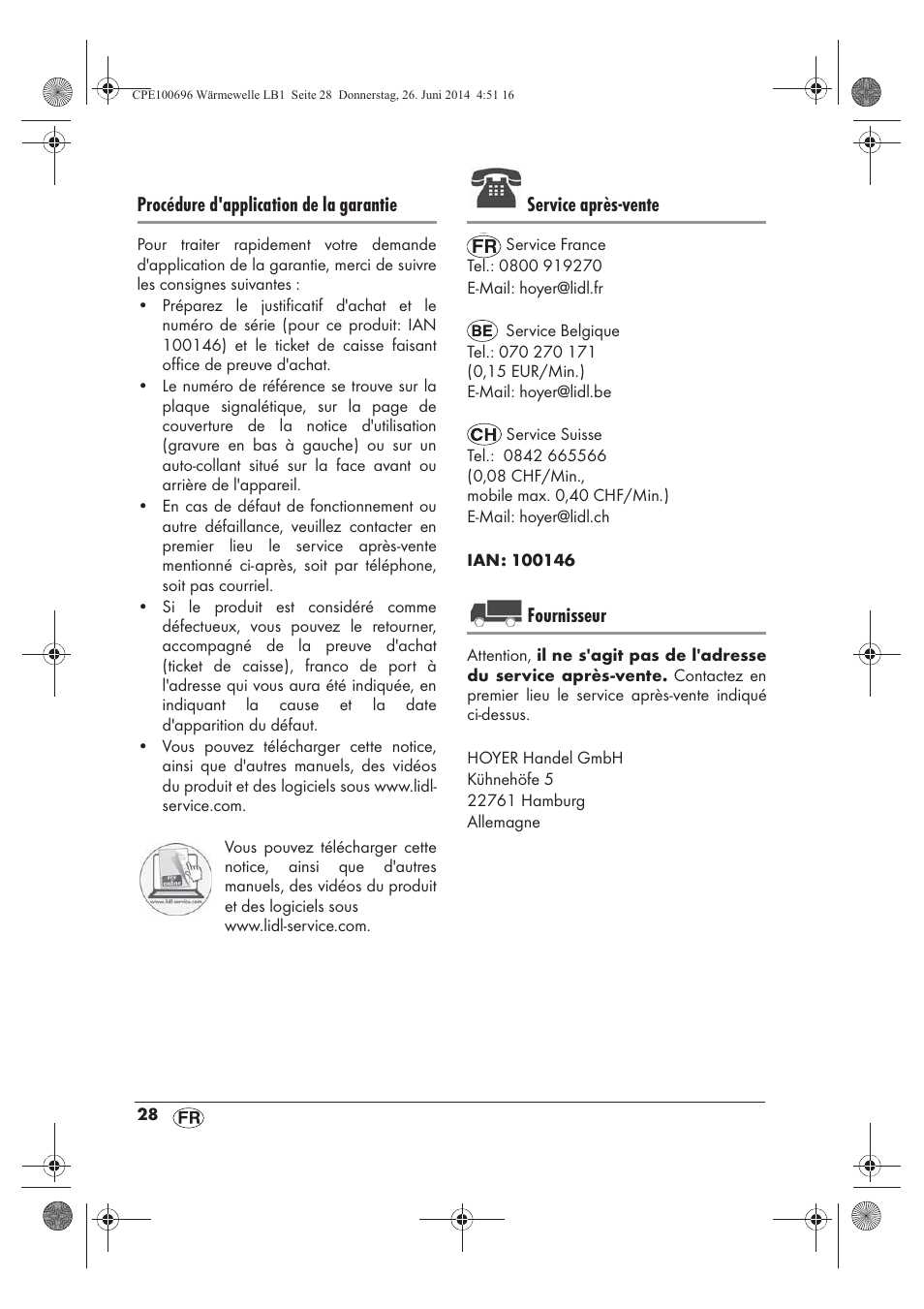Procédure d'application de la garantie, Service après-vente, Fournisseur | Silvercrest SWW 1500 B2 User Manual | Page 30 / 58