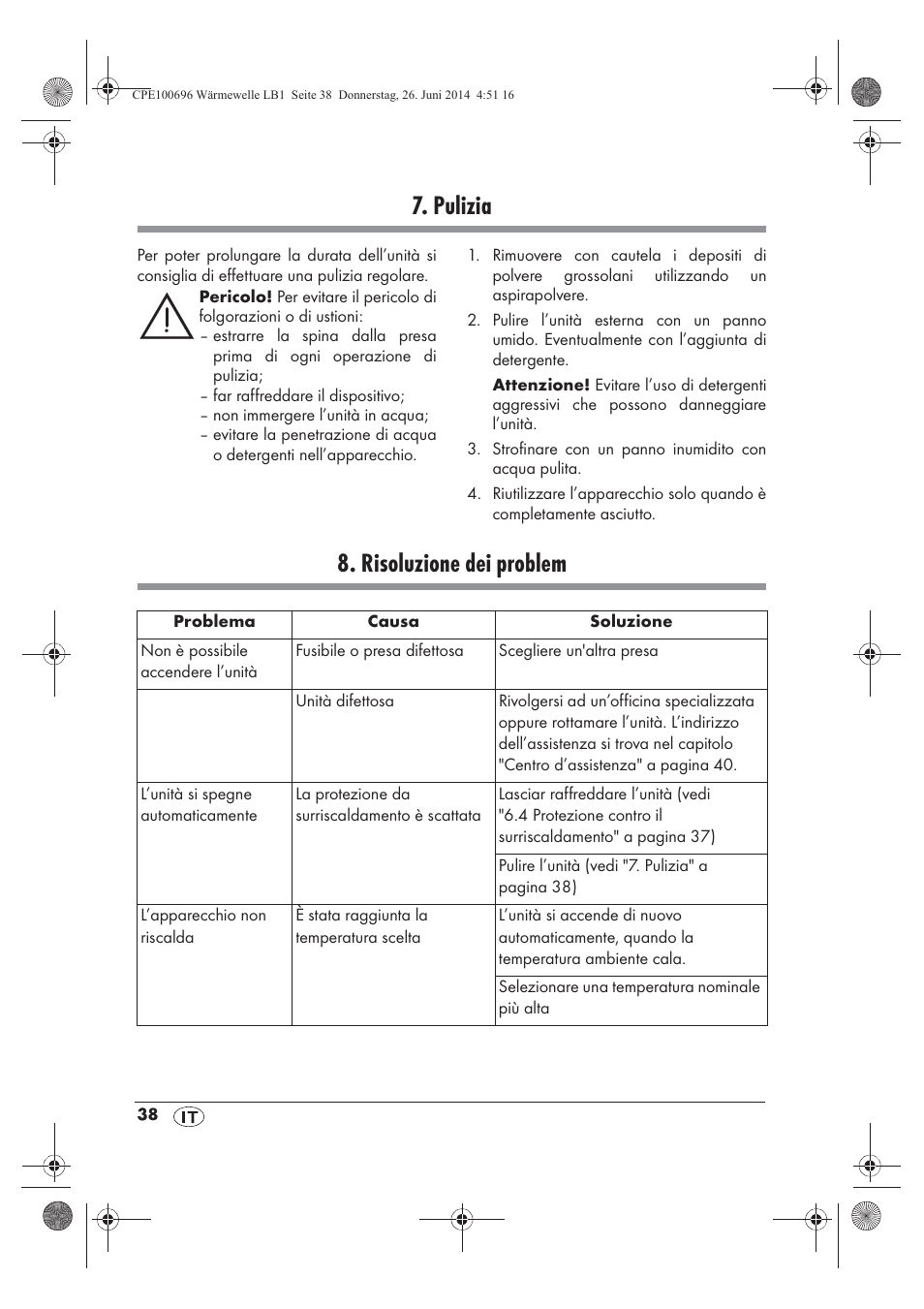 Pulizia, Risoluzione dei problem | Silvercrest SWW 1500 B2 User Manual | Page 40 / 58