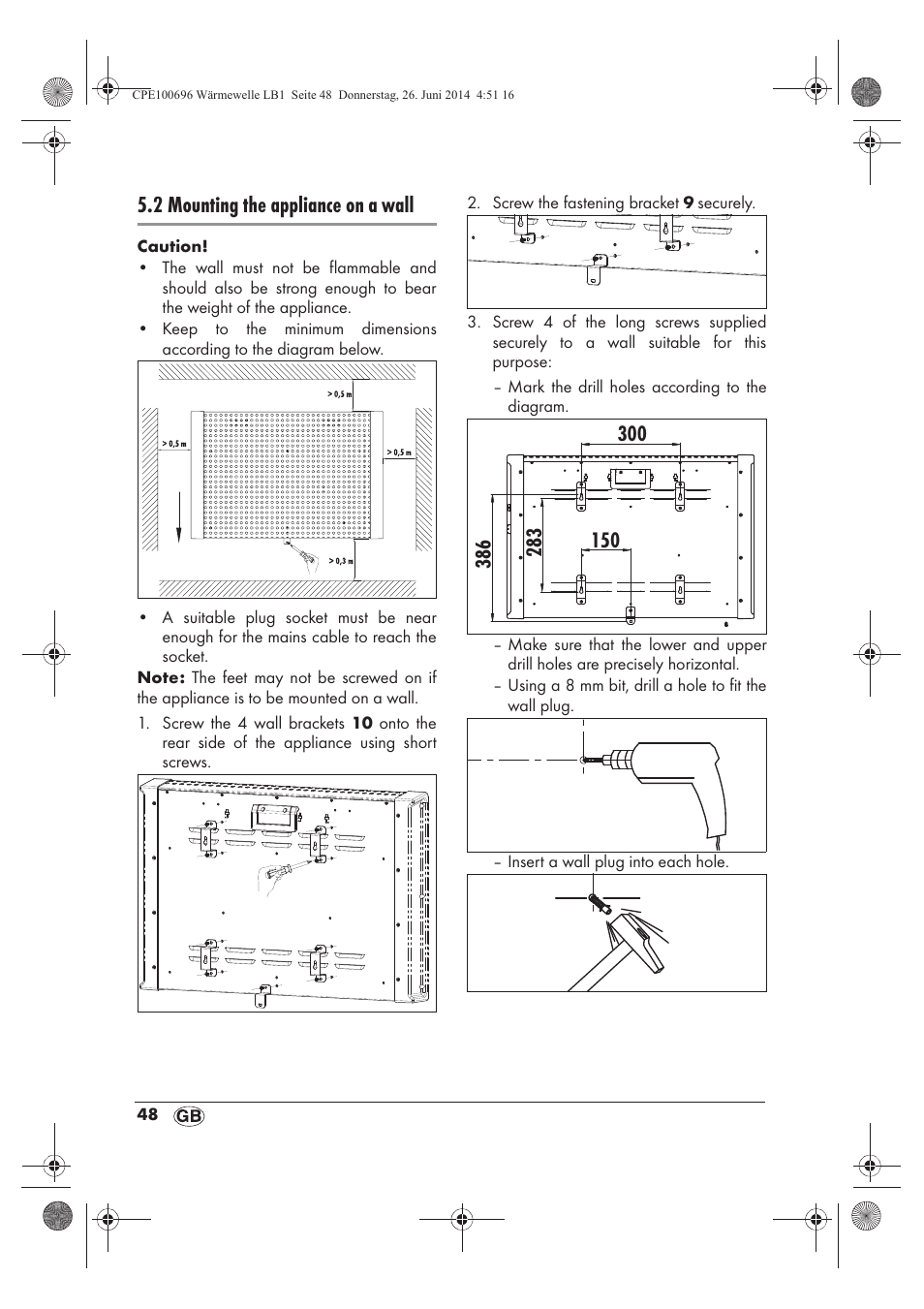 2 mounting the appliance on a wall | Silvercrest SWW 1500 B2 User Manual | Page 50 / 58