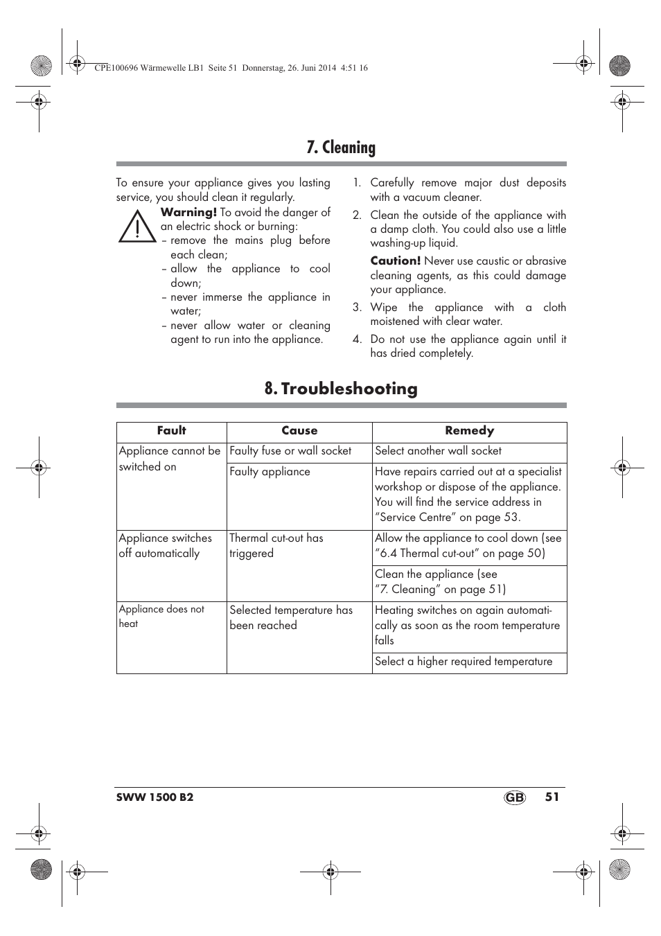 Cleaning, Troubleshooting | Silvercrest SWW 1500 B2 User Manual | Page 53 / 58