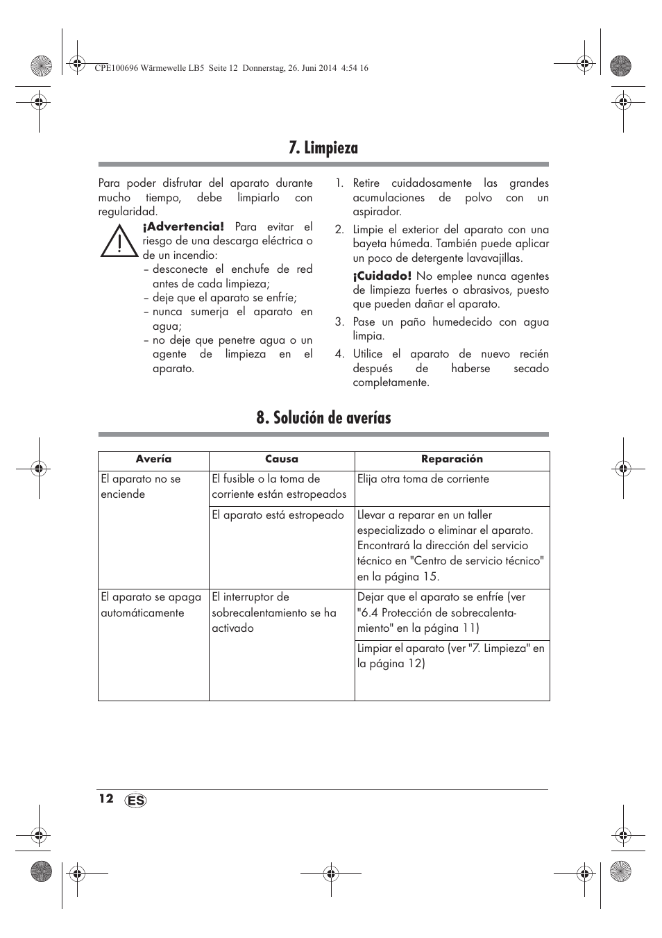 Limpieza, Solución de averías | Silvercrest SWW 1500 B2 User Manual | Page 14 / 70