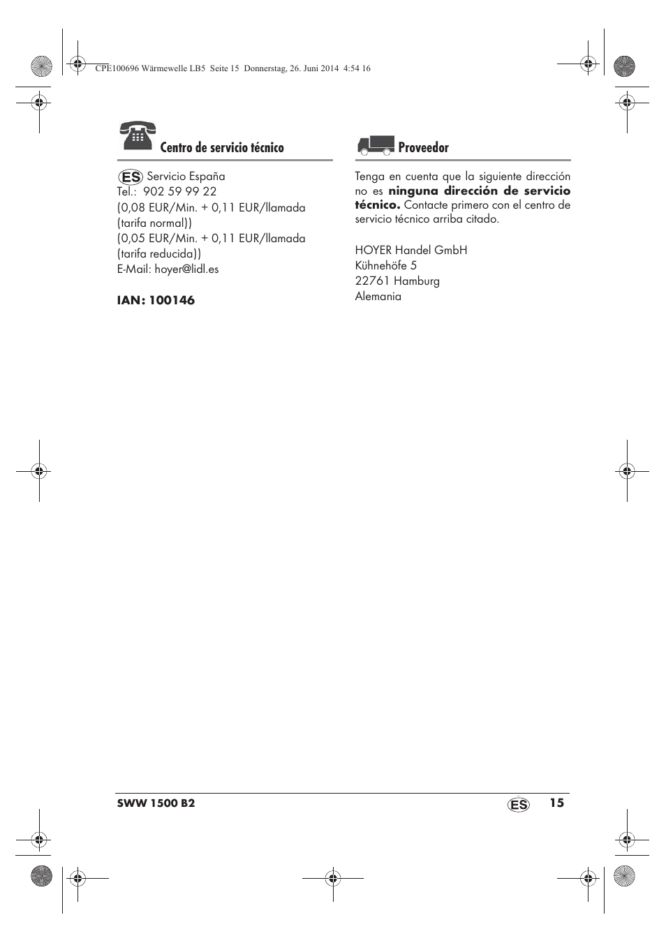 Centro de servicio técnico, Proveedor | Silvercrest SWW 1500 B2 User Manual | Page 17 / 70