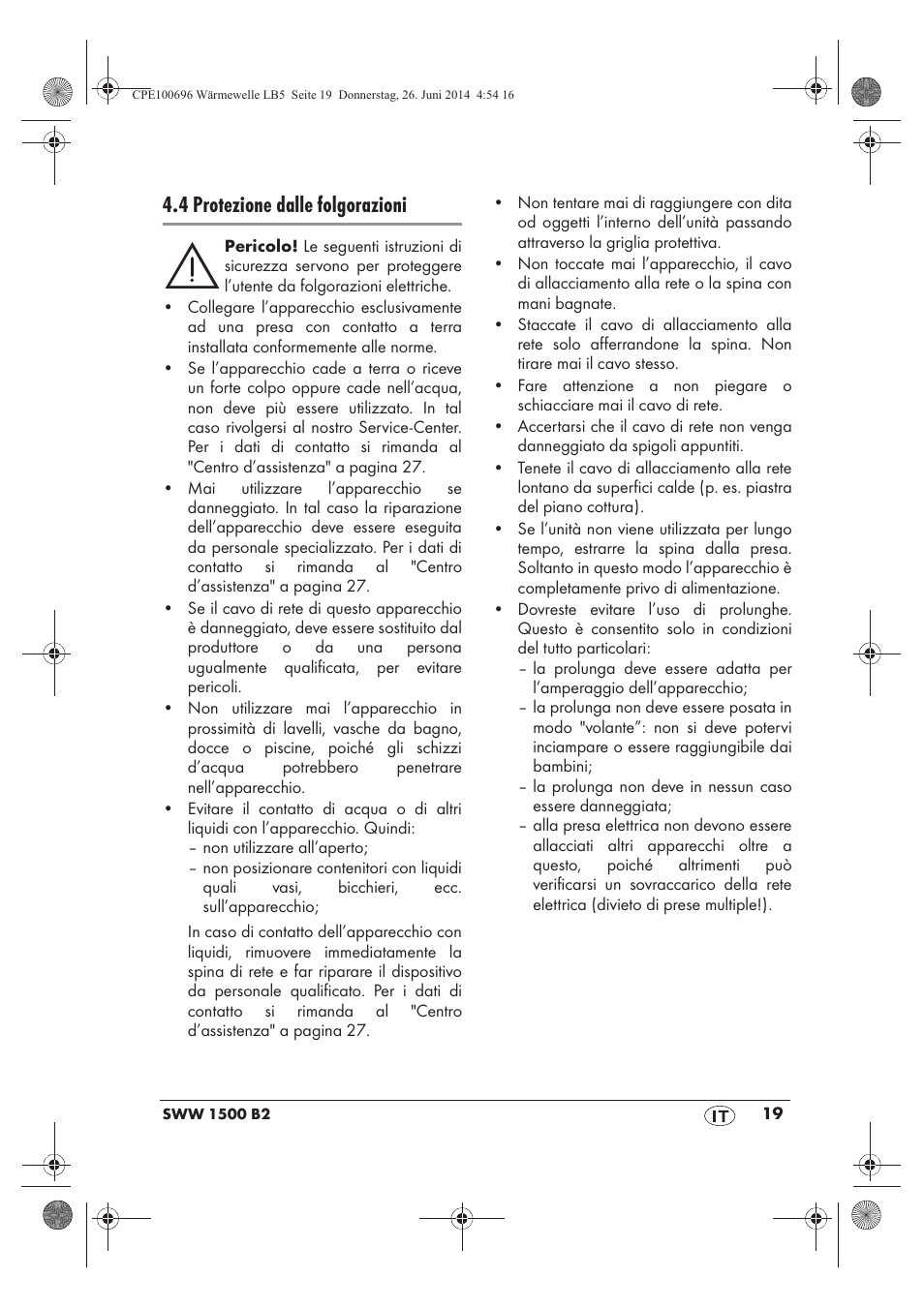 4 protezione dalle folgorazioni | Silvercrest SWW 1500 B2 User Manual | Page 21 / 70