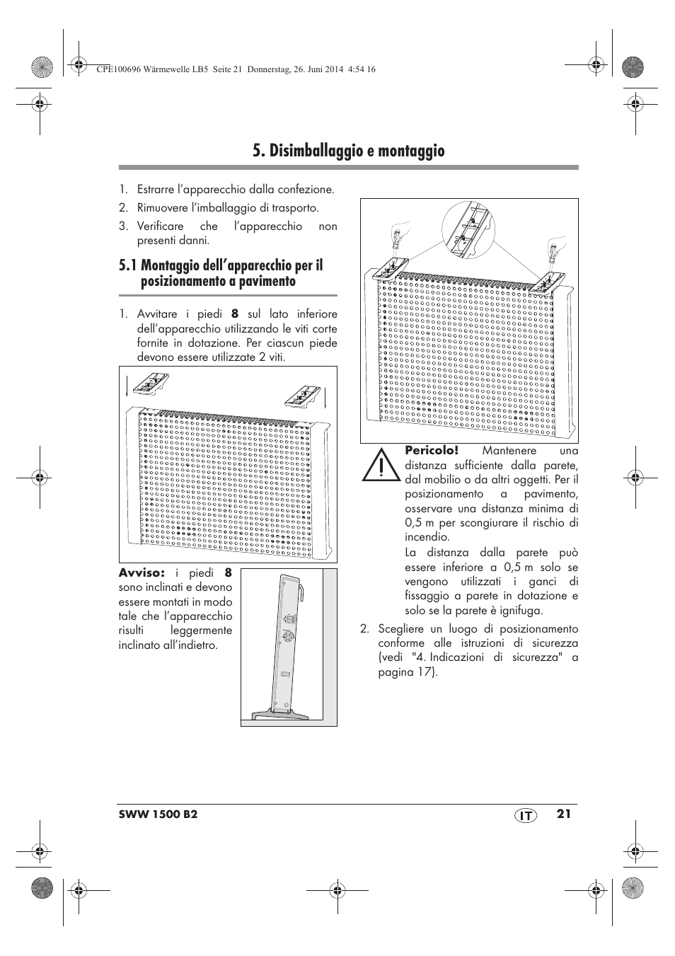 Disimballaggio e montaggio | Silvercrest SWW 1500 B2 User Manual | Page 23 / 70