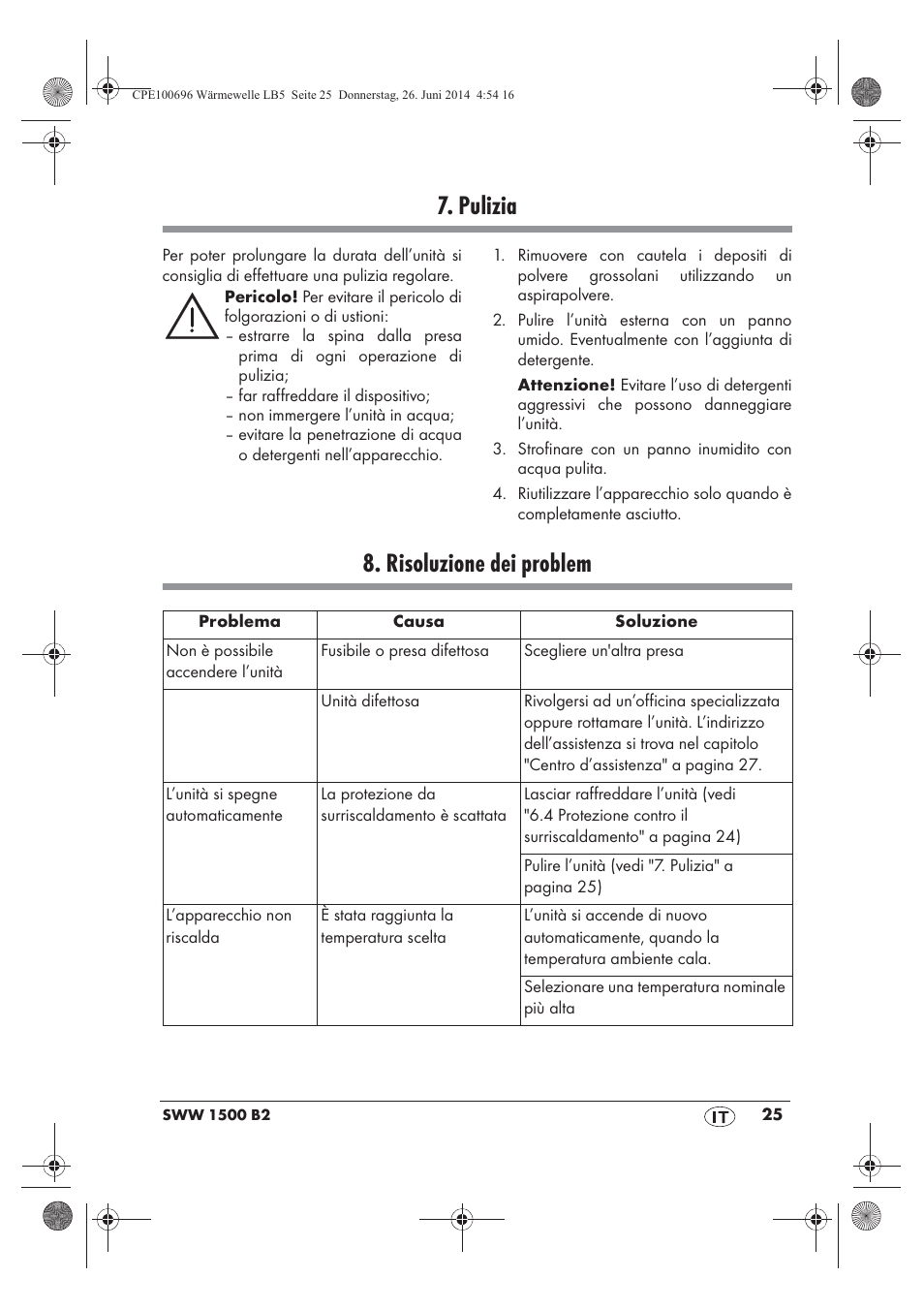 Pulizia, Risoluzione dei problem | Silvercrest SWW 1500 B2 User Manual | Page 27 / 70