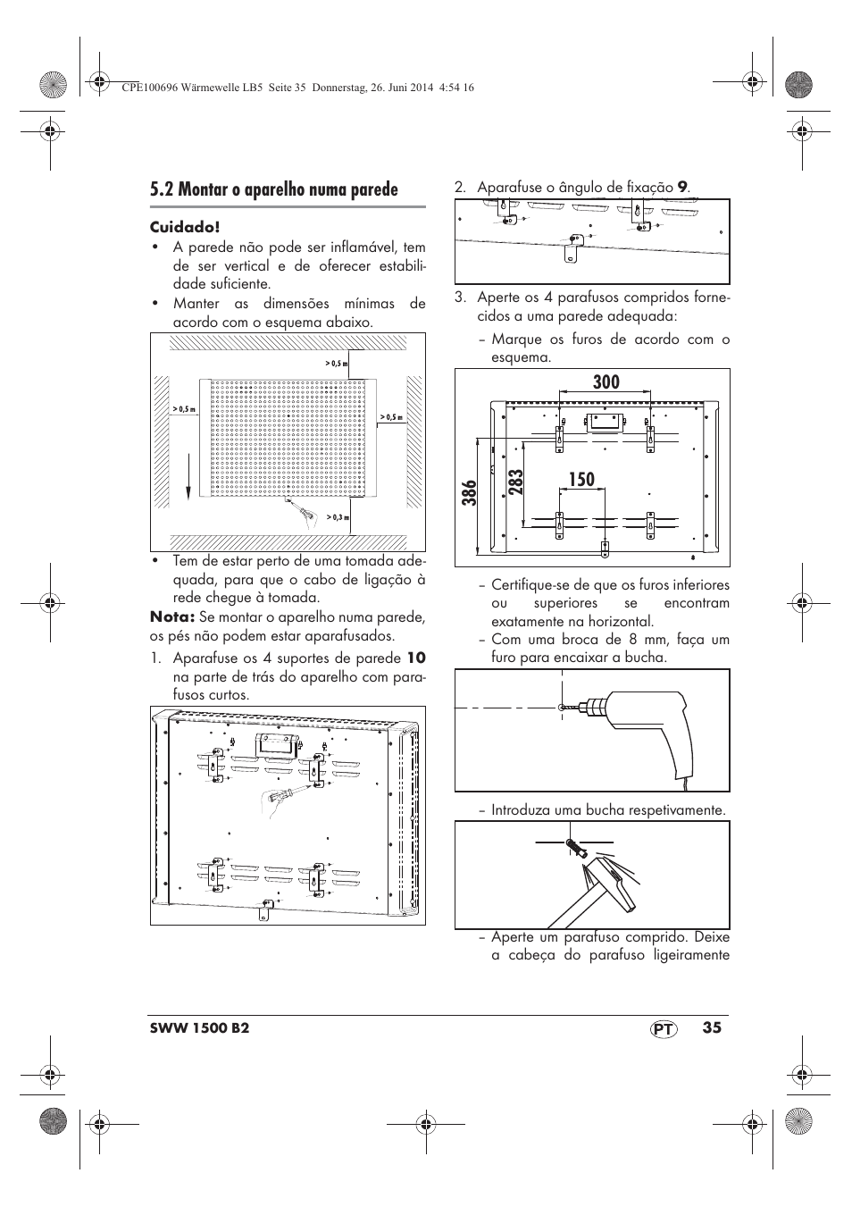 2 montar o aparelho numa parede | Silvercrest SWW 1500 B2 User Manual | Page 37 / 70