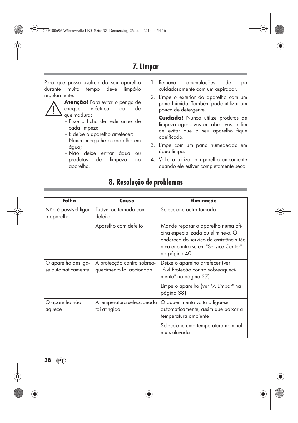 Limpar, Resolução de problemas | Silvercrest SWW 1500 B2 User Manual | Page 40 / 70