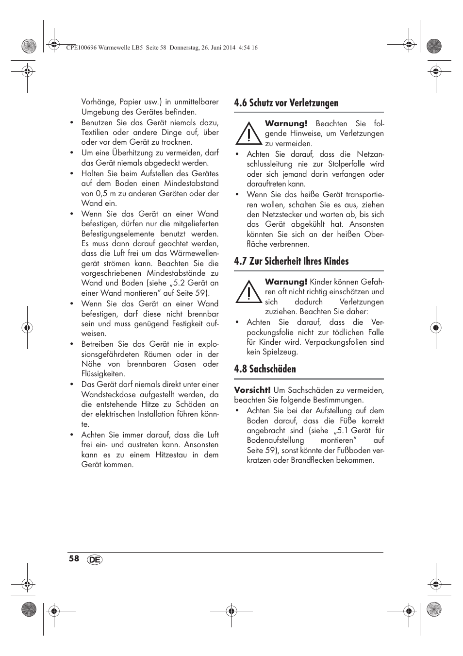 6 schutz vor verletzungen, 7 zur sicherheit ihres kindes, 8 sachschäden | Silvercrest SWW 1500 B2 User Manual | Page 60 / 70