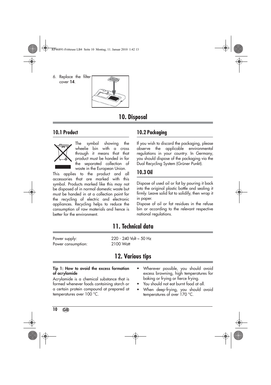 Disposal, Technical data, Various tips | Silvercrest H-3246 User Manual | Page 12 / 94