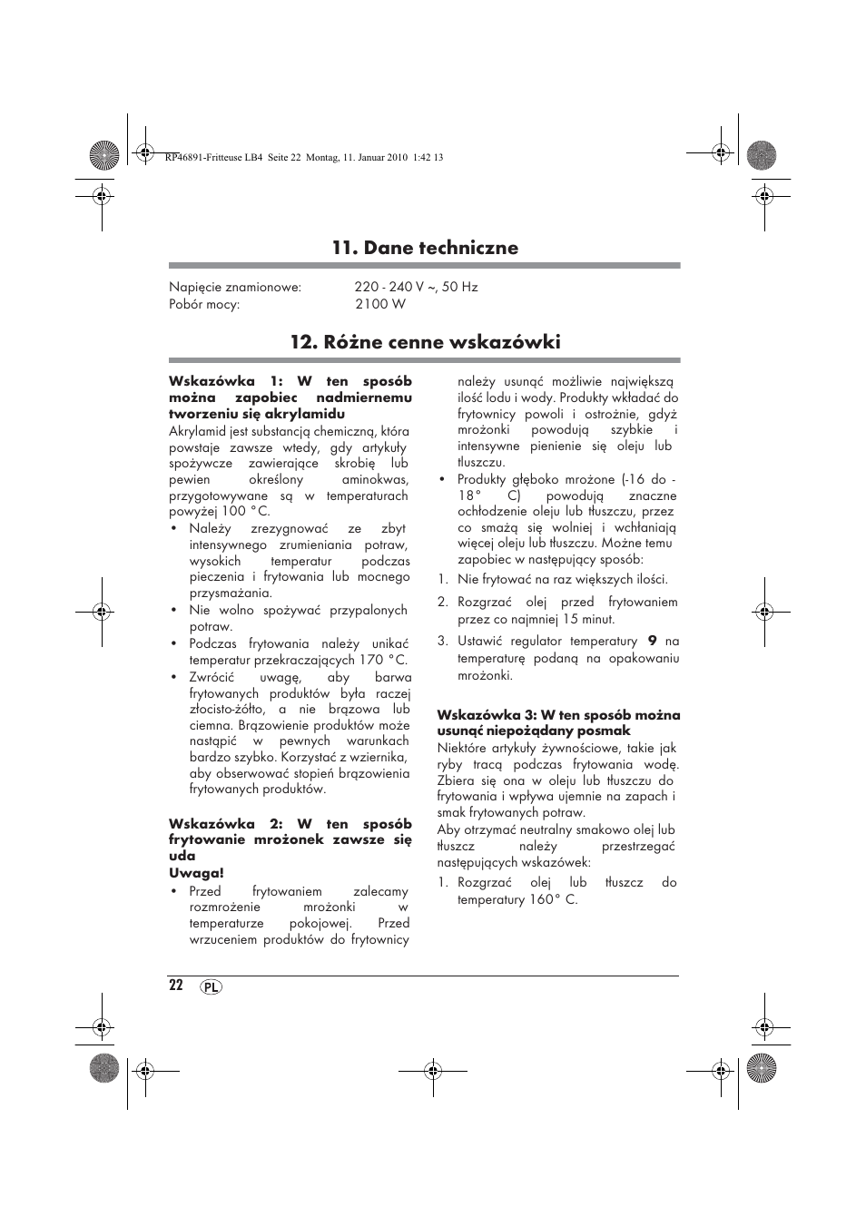 Dane techniczne, Różne cenne wskazówki | Silvercrest H-3246 User Manual | Page 24 / 94