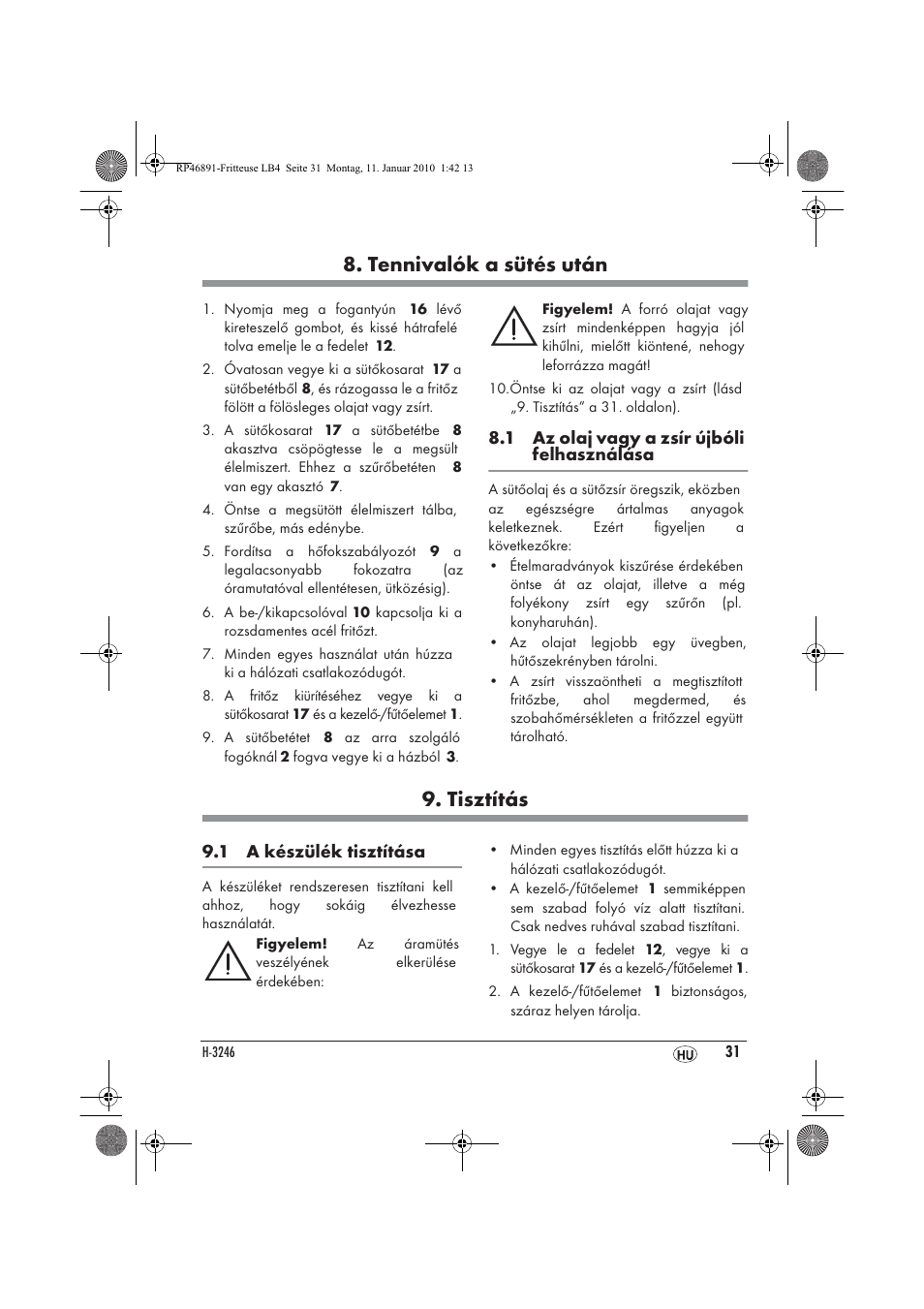 Tennivalók a sütés után, Tisztítás | Silvercrest H-3246 User Manual | Page 33 / 94