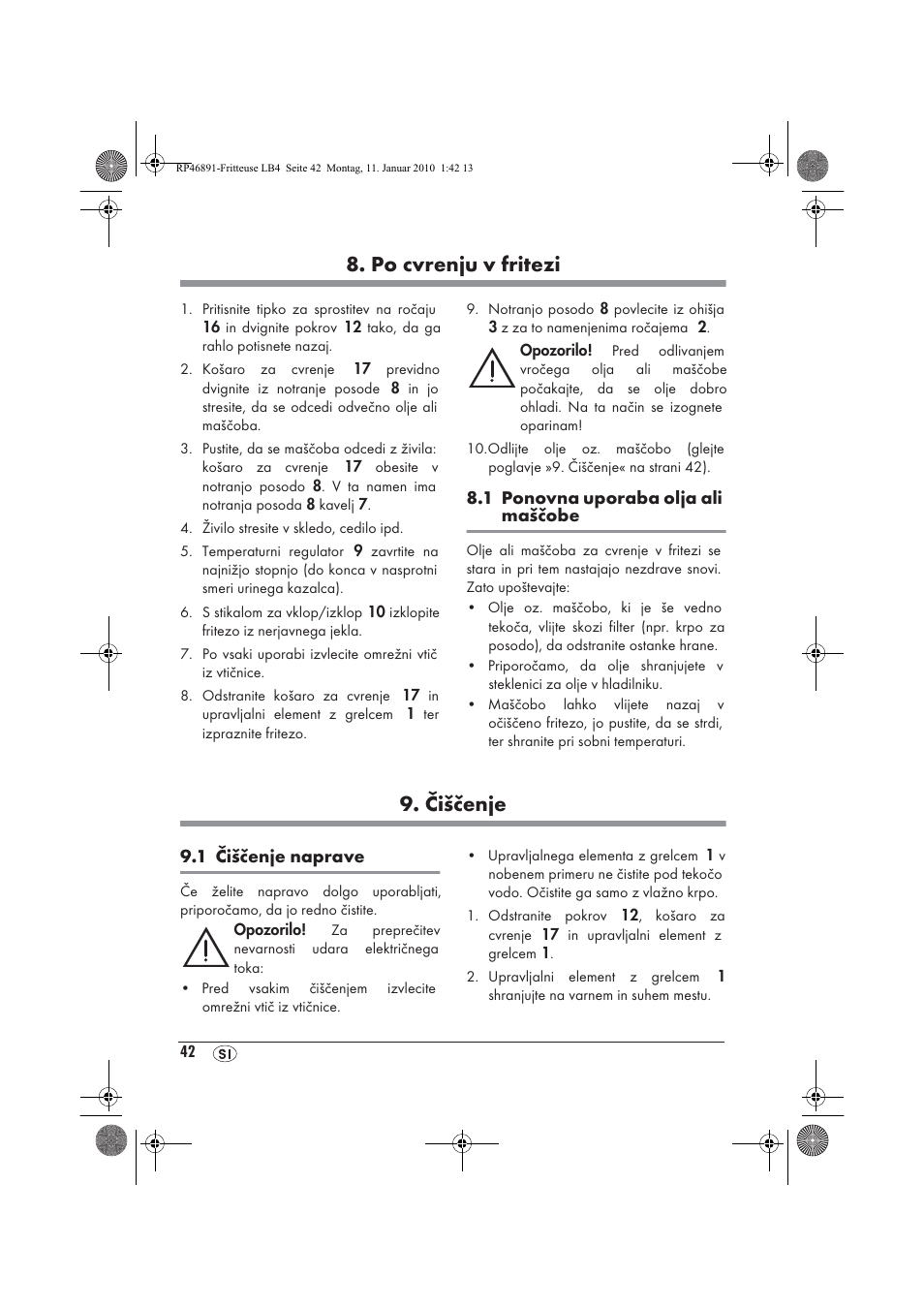 Po cvrenju v fritezi, Čiščenje | Silvercrest H-3246 User Manual | Page 44 / 94