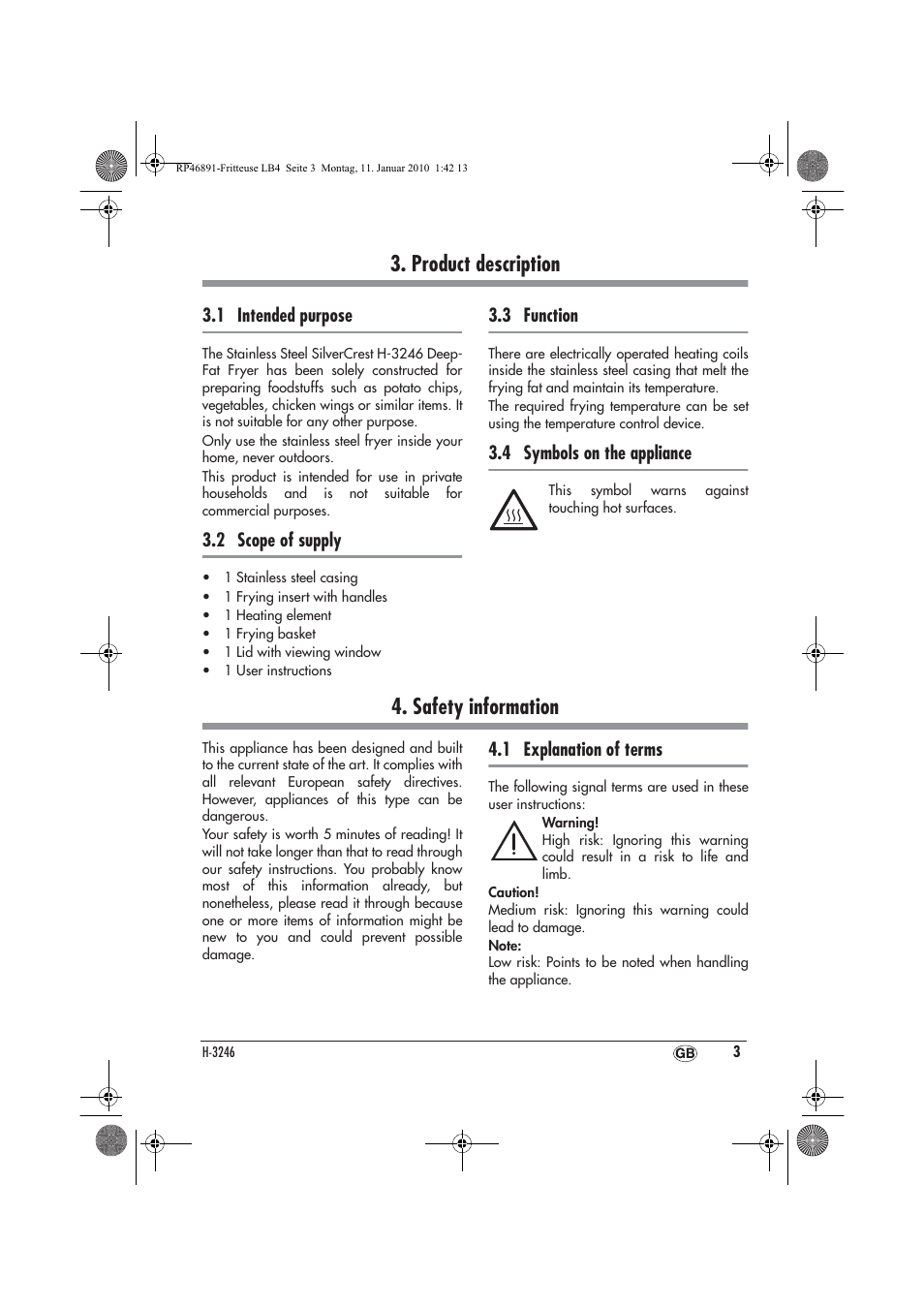 Product description, Safety information | Silvercrest H-3246 User Manual | Page 5 / 94