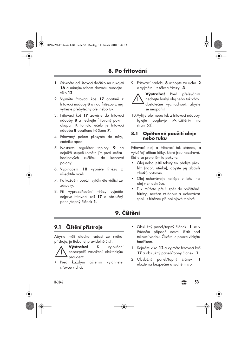 Po fritování, Čištění | Silvercrest H-3246 User Manual | Page 55 / 94