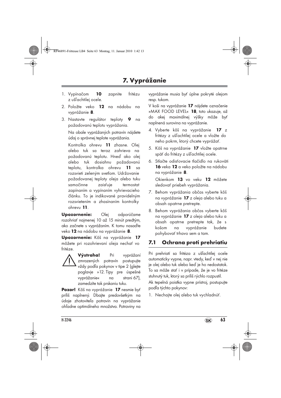 Vyprážanie | Silvercrest H-3246 User Manual | Page 65 / 94