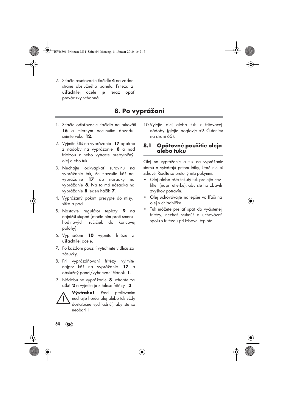 Po vyprážaní | Silvercrest H-3246 User Manual | Page 66 / 94