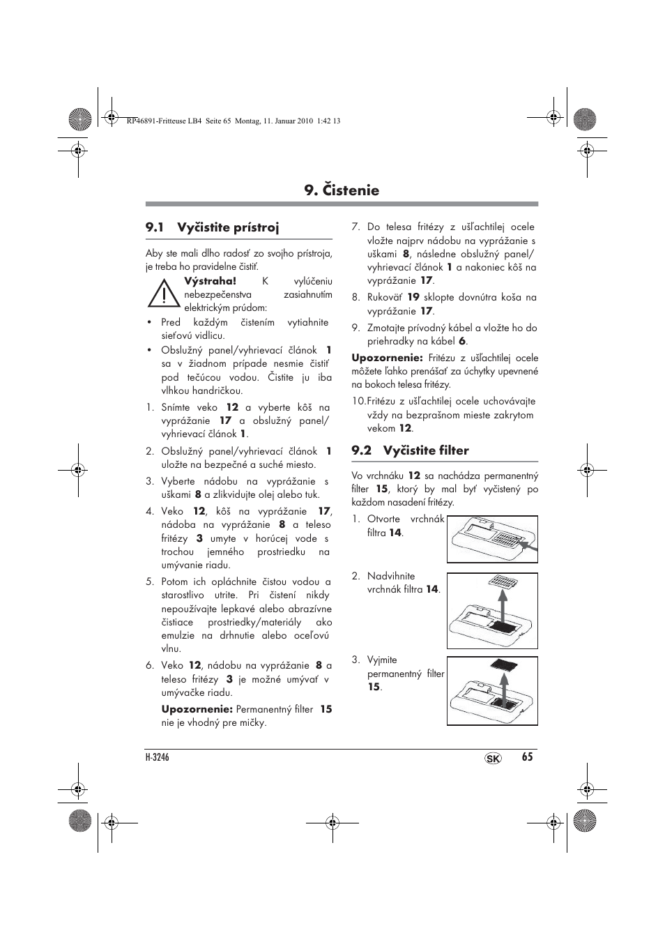 Čistenie | Silvercrest H-3246 User Manual | Page 67 / 94