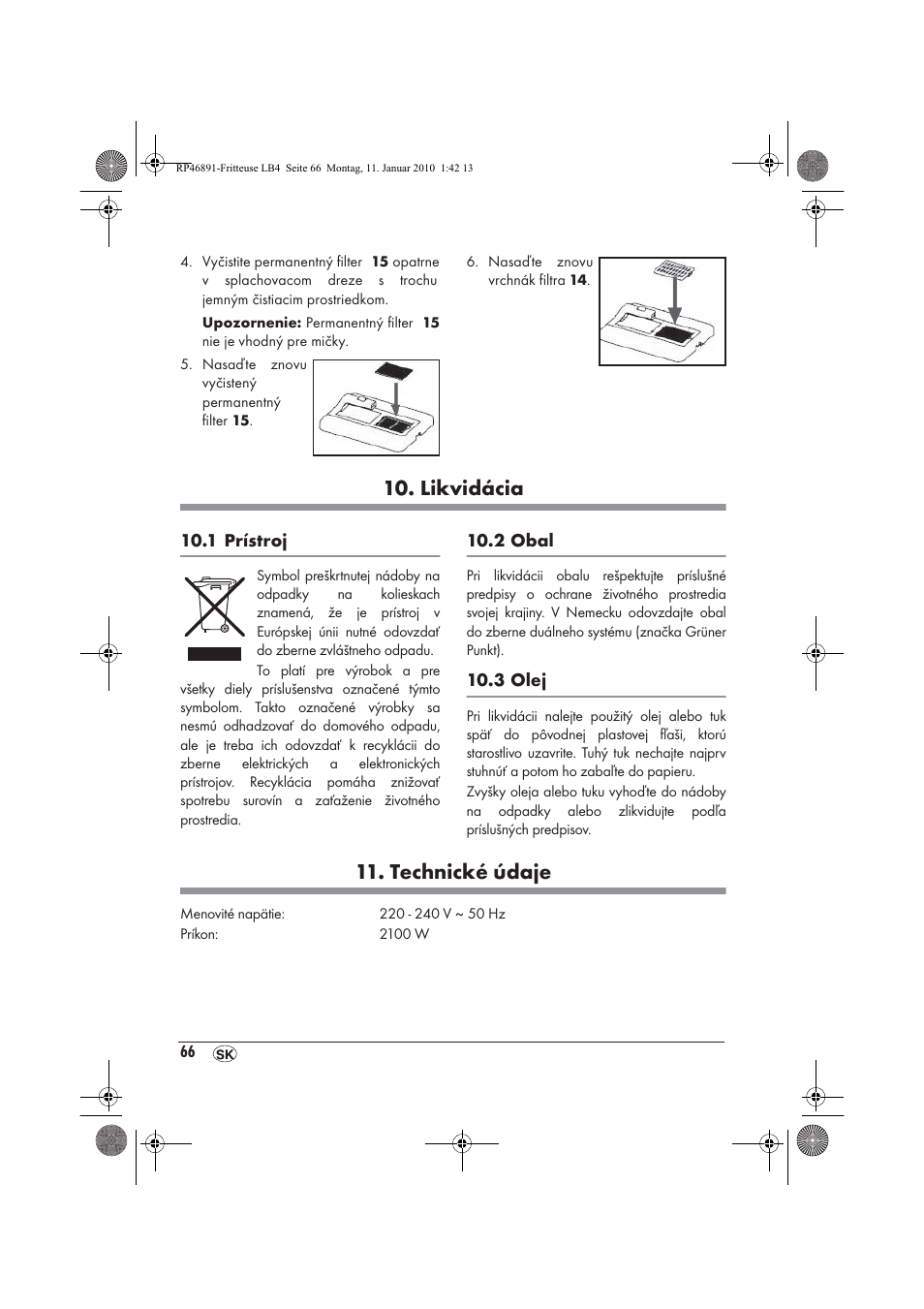 Likvidácia, Technické údaje | Silvercrest H-3246 User Manual | Page 68 / 94