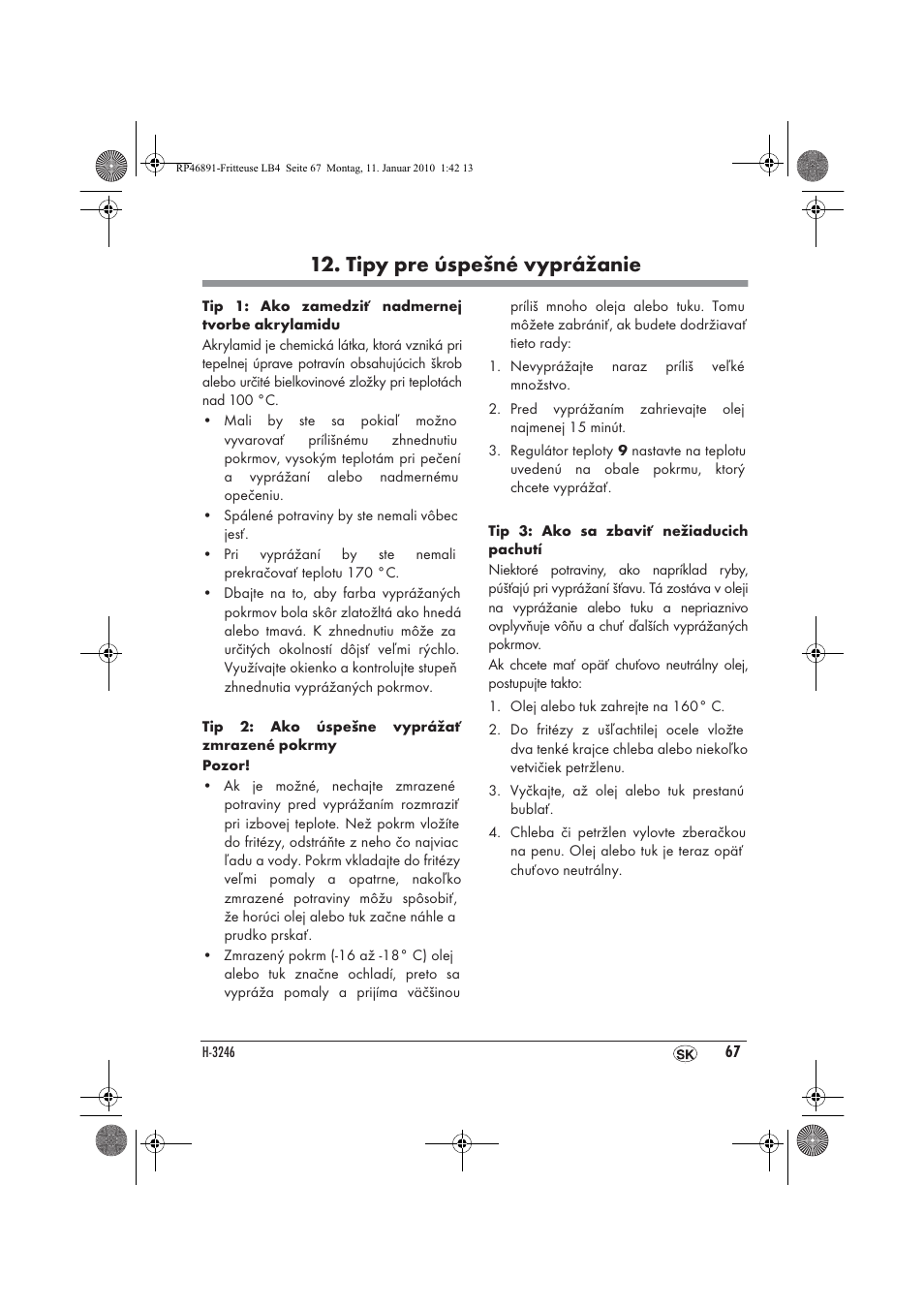 Tipy pre úspešné vyprážanie | Silvercrest H-3246 User Manual | Page 69 / 94